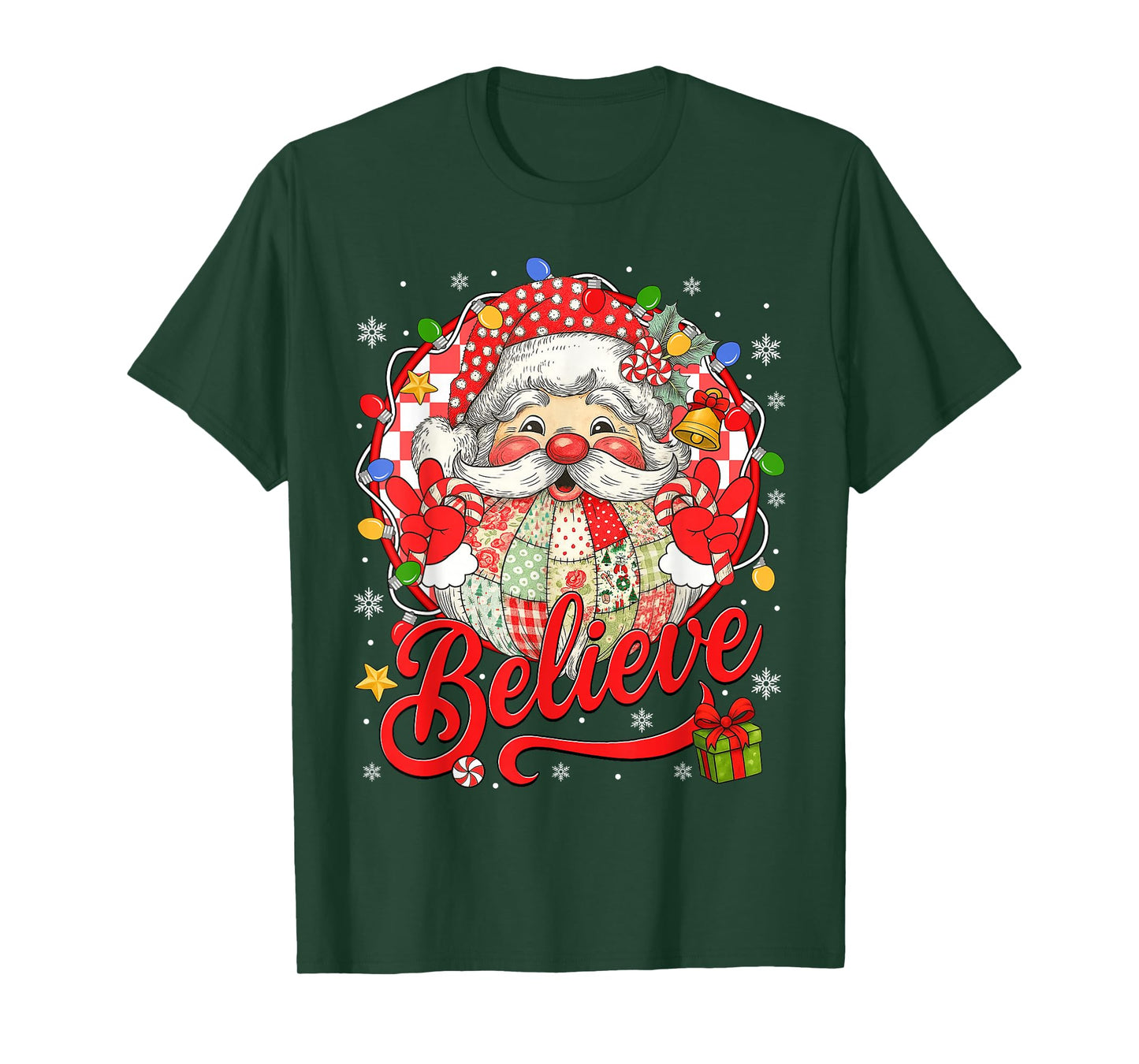 Vintage Christmas Santa Claus Believe Xmas Women Boys Girls T-Shirt