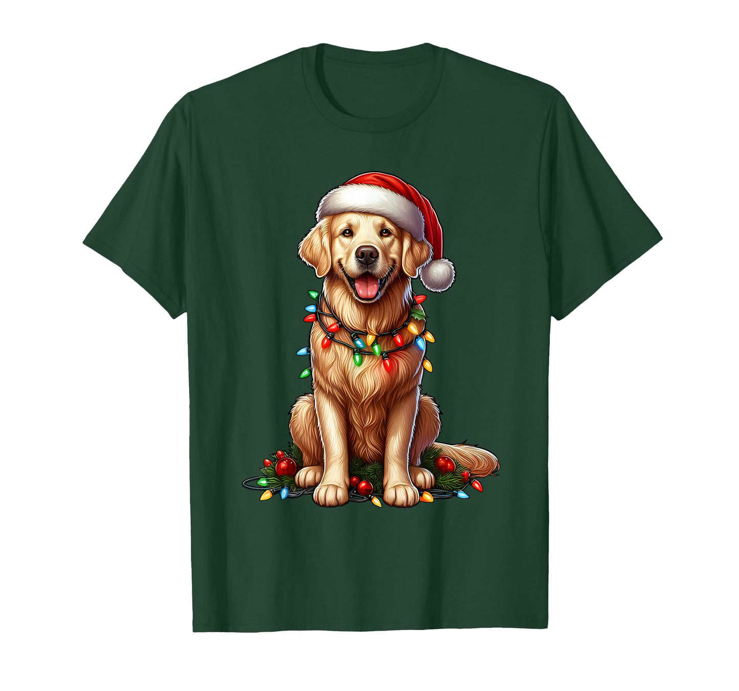 Golden Retriever Christmas Tree Lights Xmas Pajama Dog Lover T-Shirt