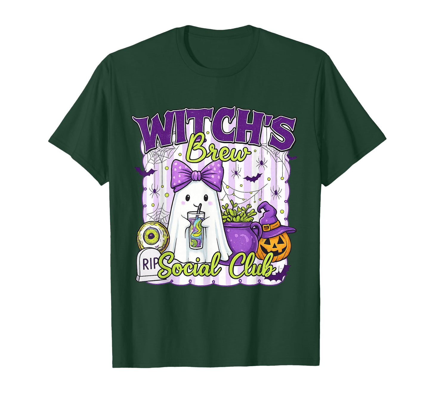 Kawaii Witch’s Brew Social Club Ghost Halloween Coffee Funny T-Shirt