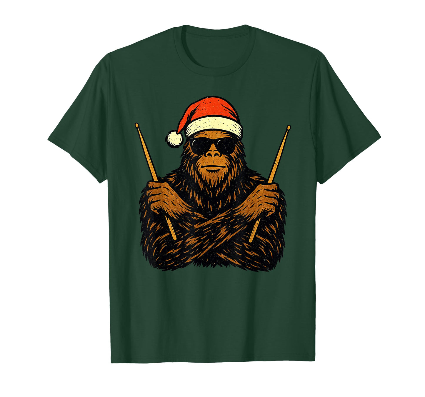 Sasquatch Playing Drums Christmas Vintage Funny Drummer Xmas T-Shirt