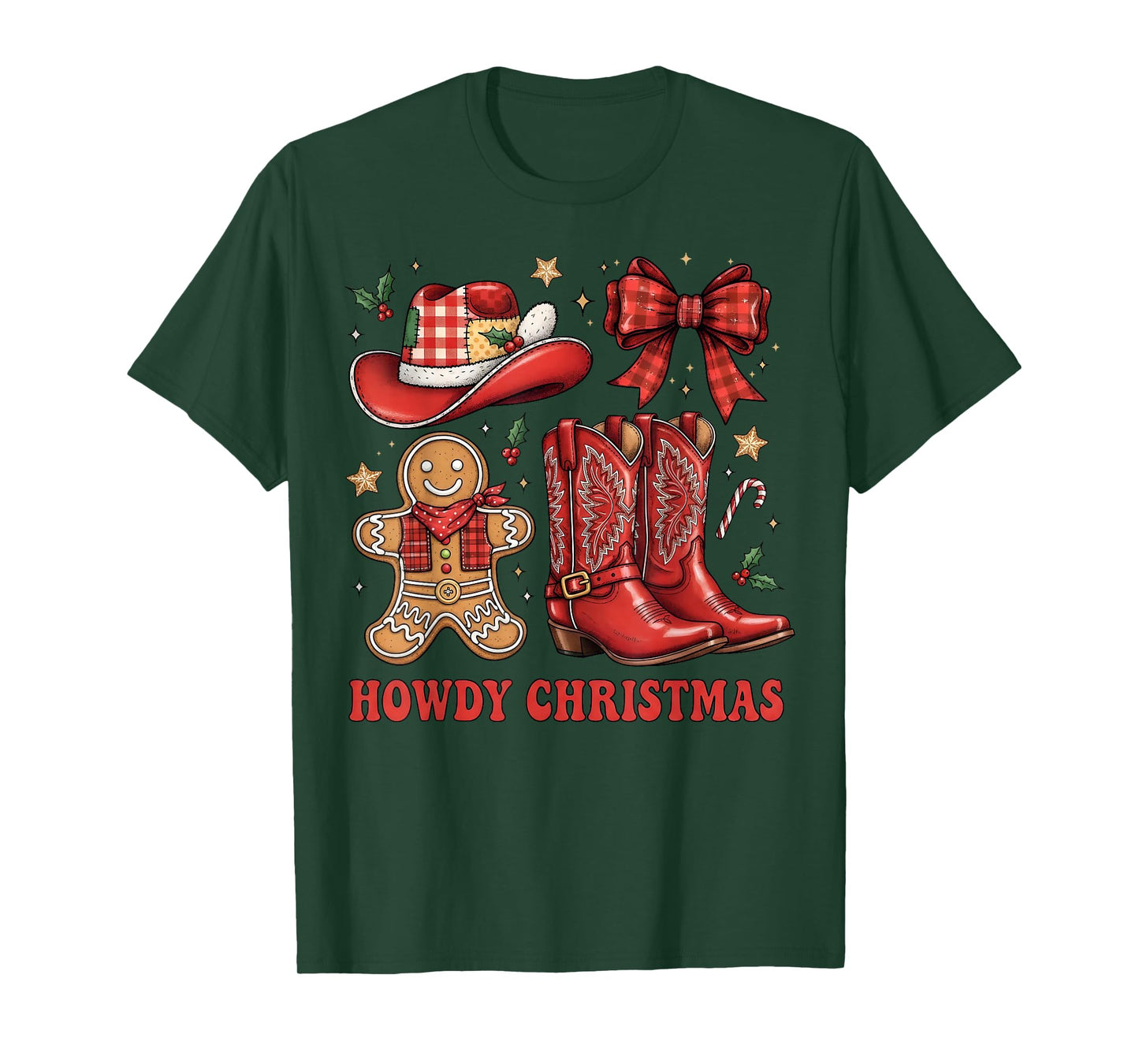 Western Howdy Christmas Cowgirl Boot Coquette Bow Christmas T-Shirt