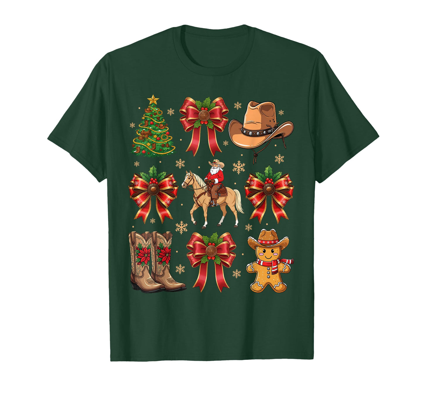 Christmas Santa Cowboy Gingerbread Xmas Coquette Bow Holiday T-Shirt