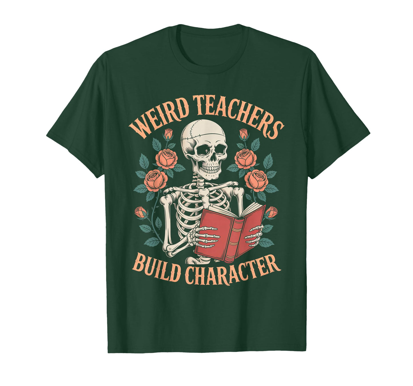 Funny Skeleton Book Floral Skull Halloween Teacher for Women T-Shirt