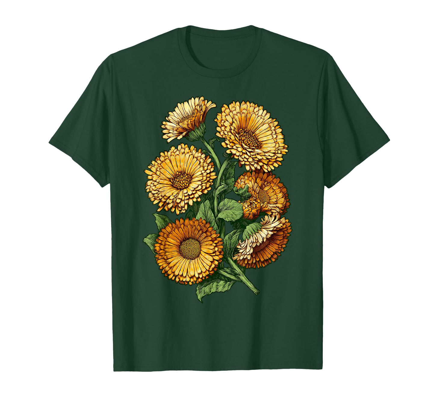 Calendula Marigold Herbal Plant Botanical Flower Nature T-Shirt
