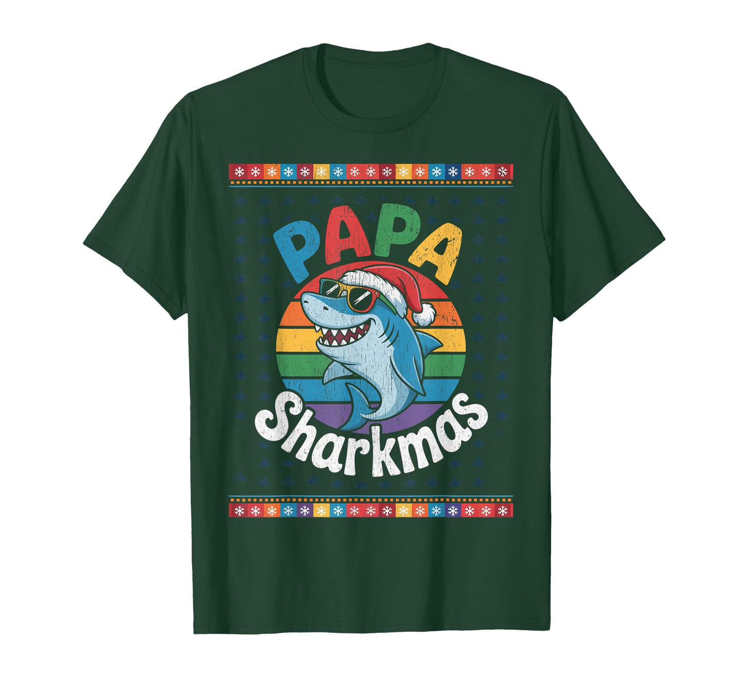 Papa Sharkmas Funny Shark Santa Hat Ugly Christmas Sweater T-Shirt