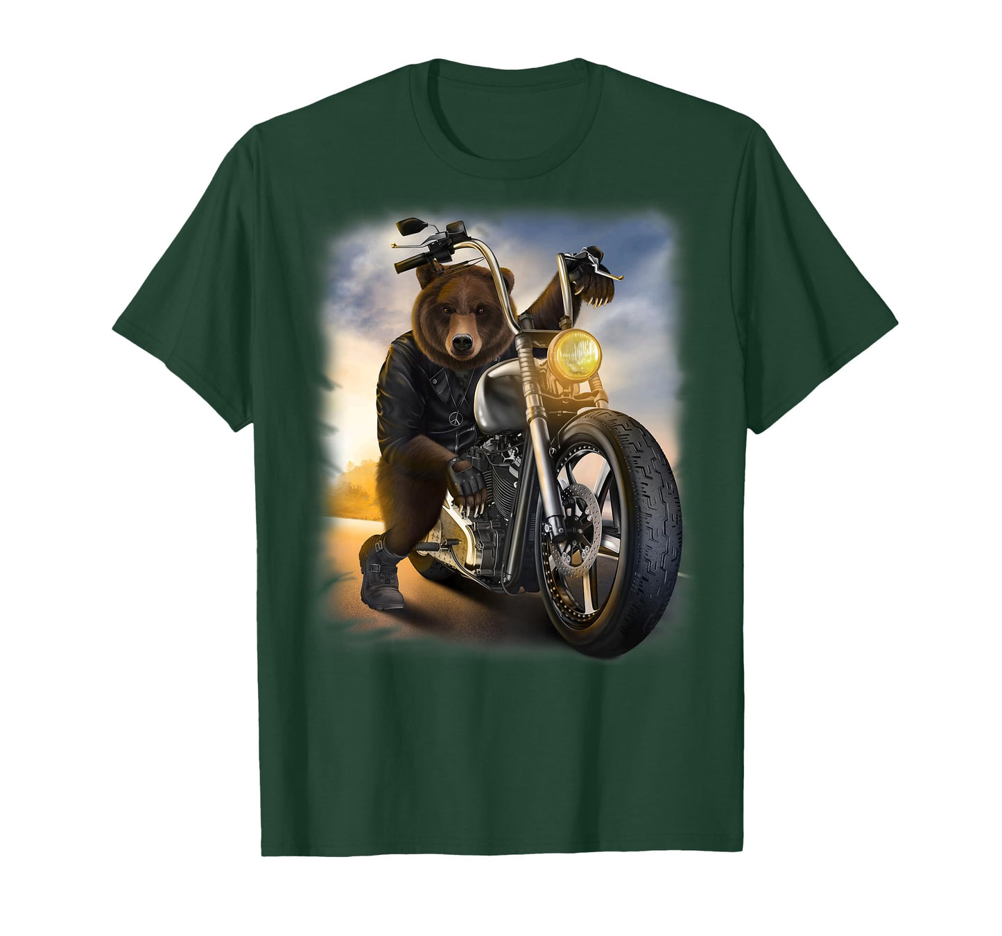 Grizzly Bear Riding Chopper Motorcycle at Sunset T-Shirt