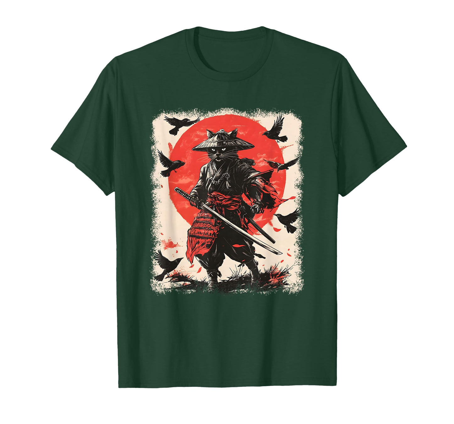 Samurai Cat, Japanese Warrior Art | Anime & Vintage Samurai T-Shirt
