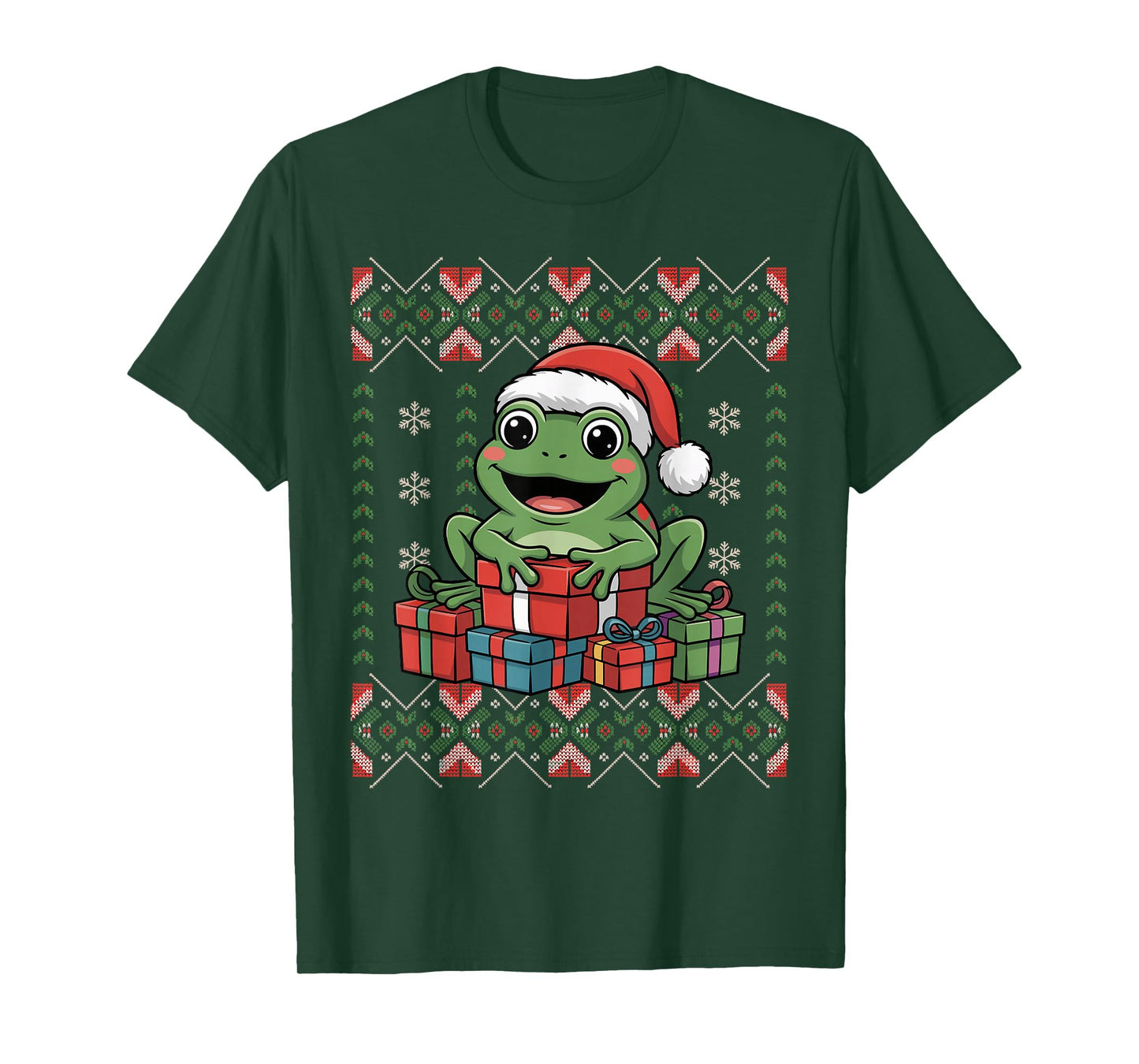 Santa Frog Christmas Ugly Sweater Funny Holiday Pajamas T-Shirt