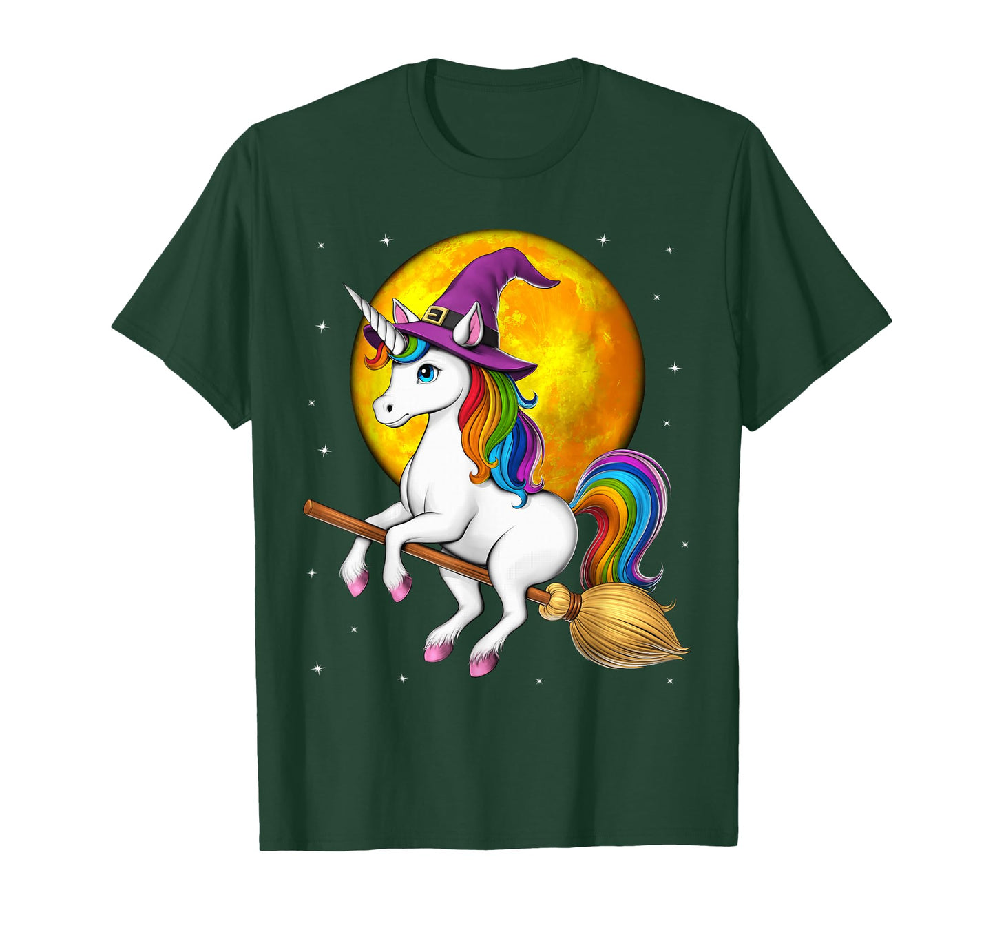 Unicorn Witch Riding Broom Halloween Wiccan Spooky T-Shirt