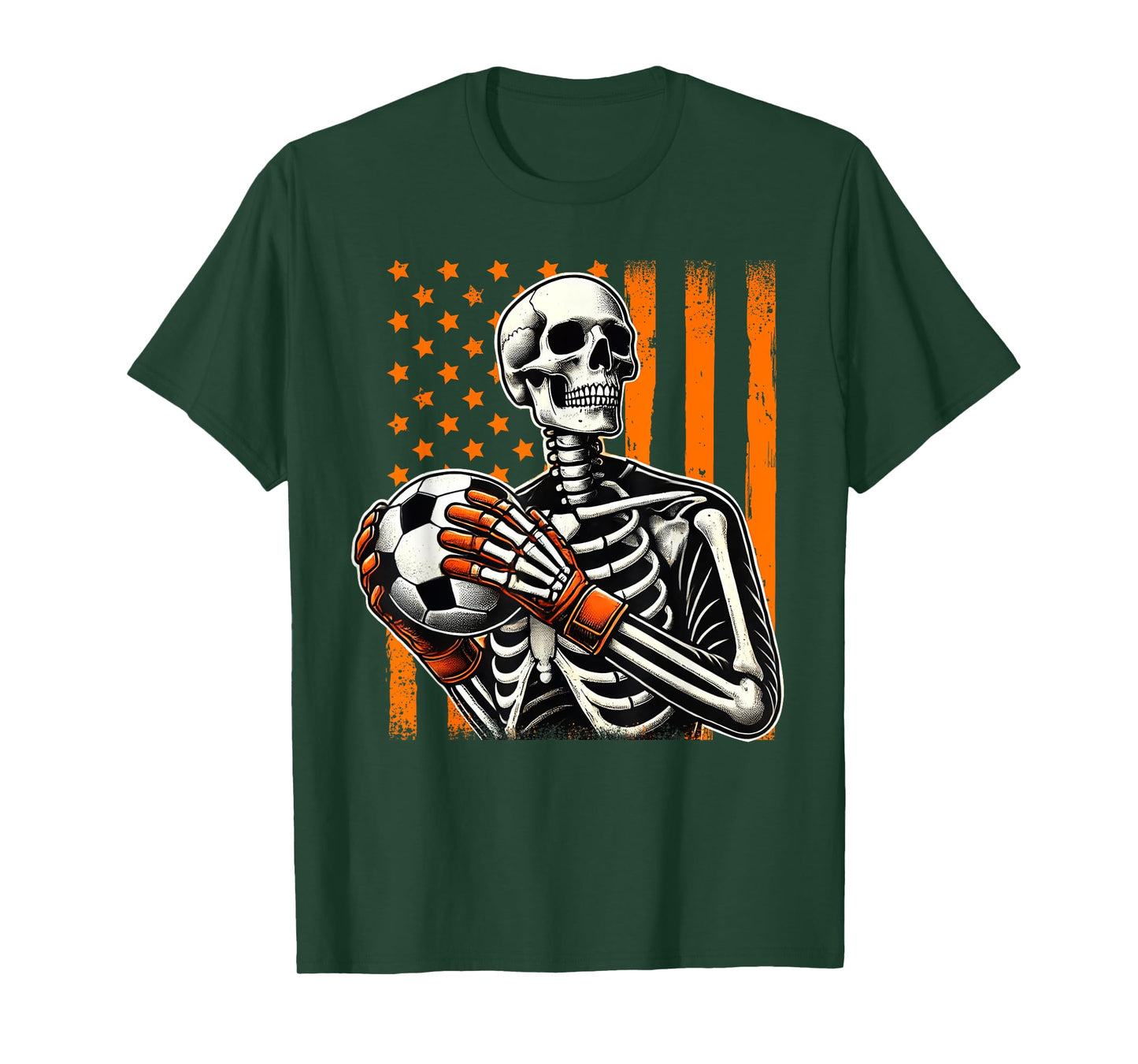 Skeleton Goalkeeper Holding Soccer Ball Goalie Halloween USA T-Shirt