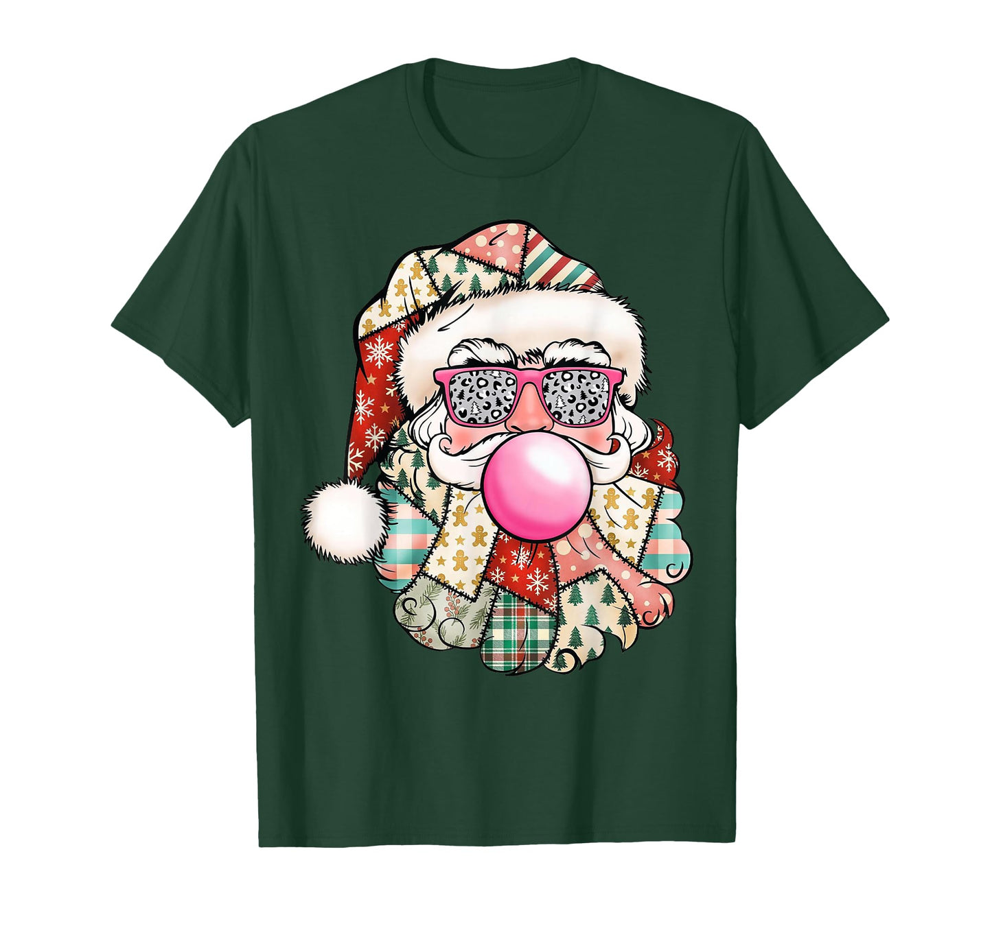 Vintage Retro Santa Christmas Bubble Gum Pink Sunglasses T-Shirt