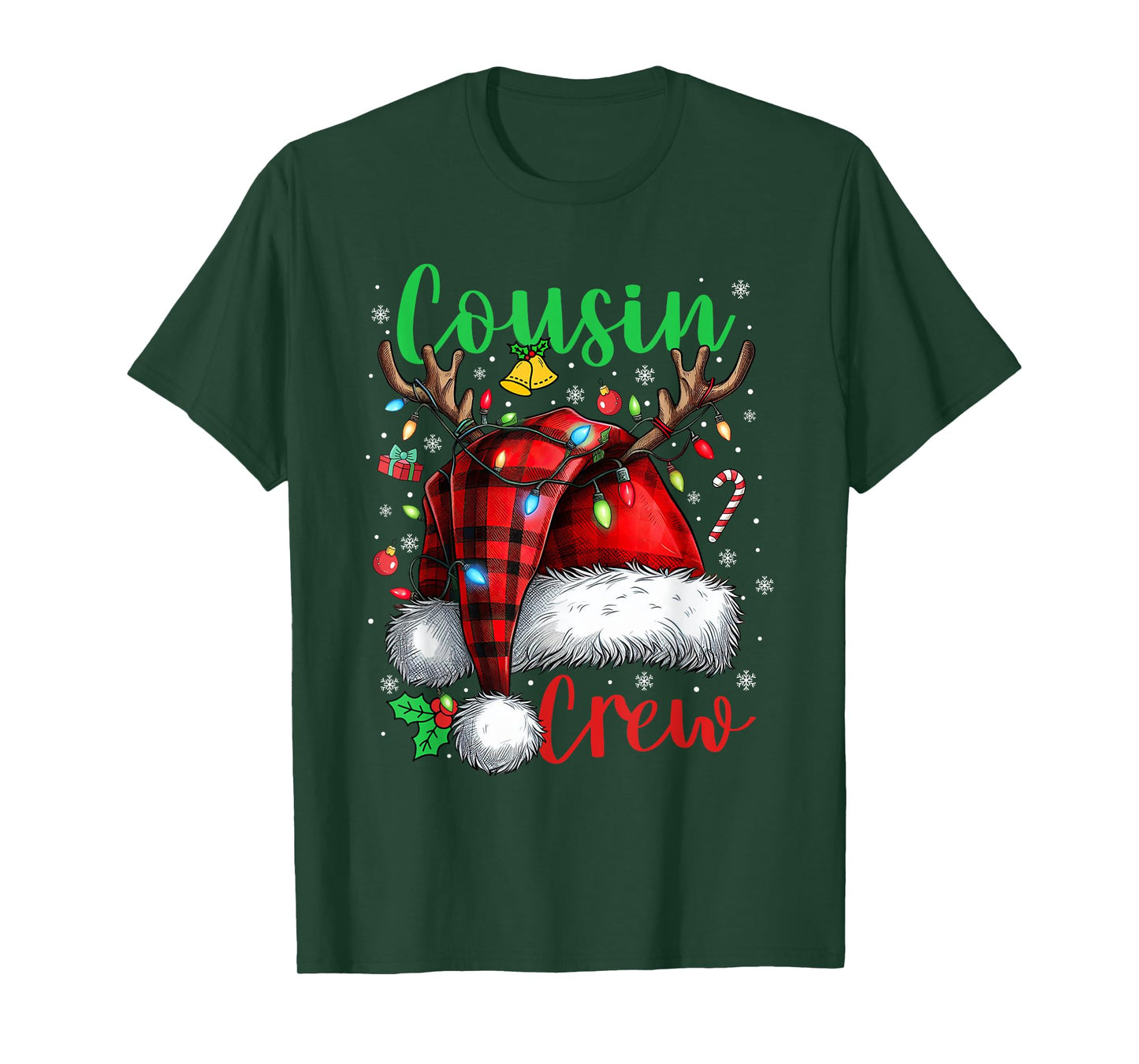 Christmas Cousin Crew Plaid Santa Hat Family Matching Xmas T-Shirt