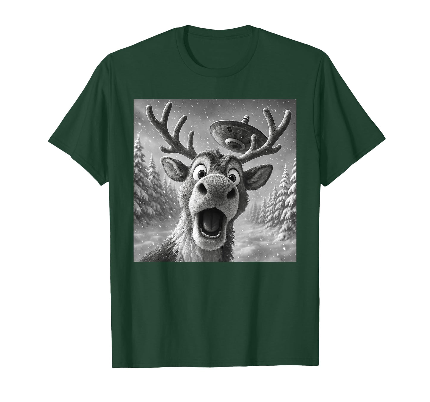 Funny Reindeer Taking A Selfie UFO Christmas Pajamas Holiday T-Shirt