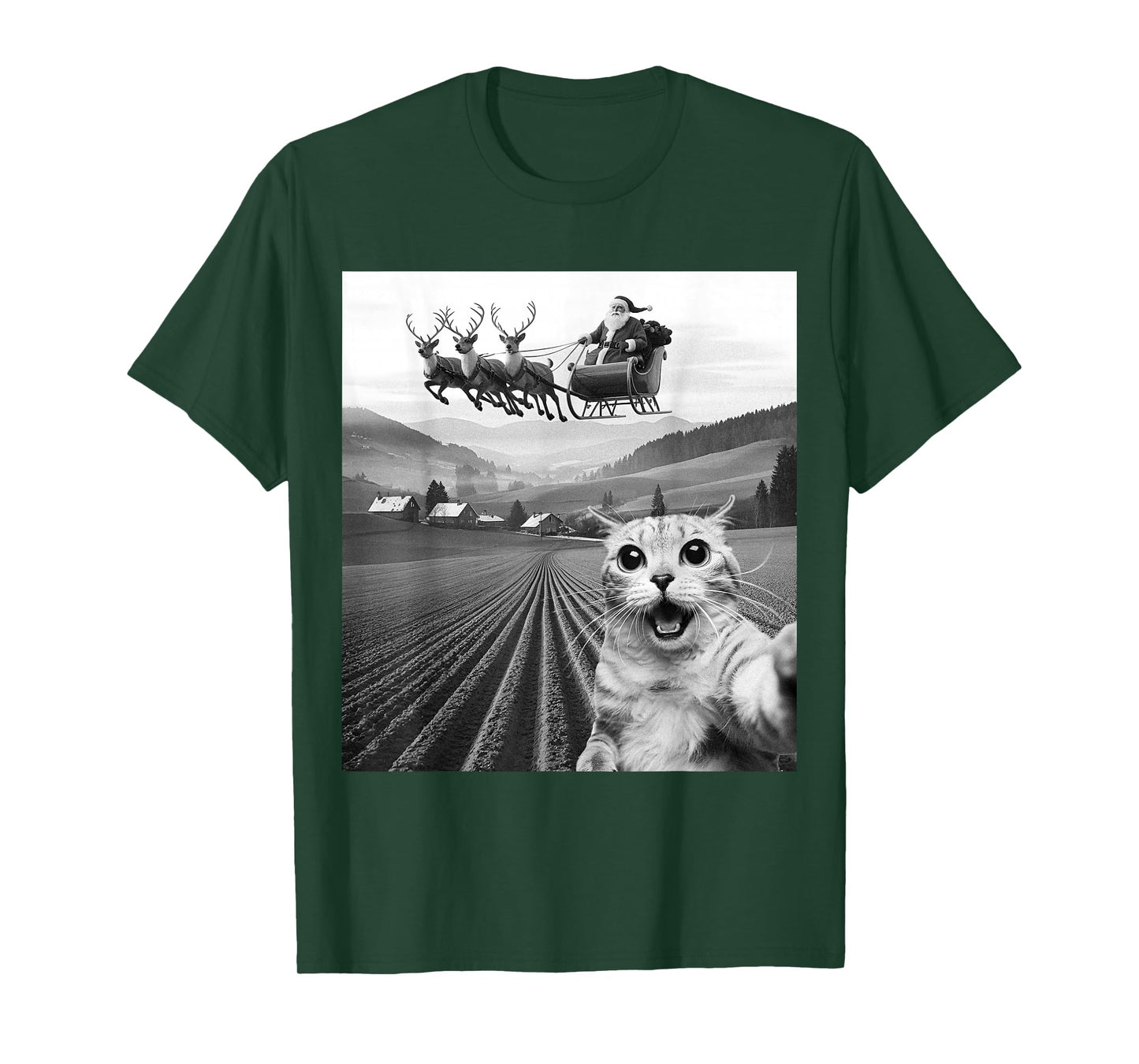 Cat Selfie with Santa Claus Father Christmas Funny Men Women T-Shirt