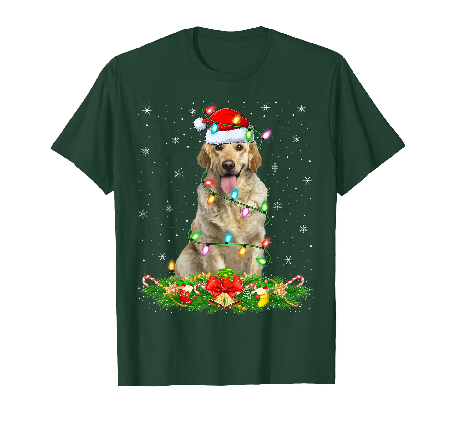 Labrador Retriever Dog Christmas Lights Funny Santa Hat Xmas T-Shirt