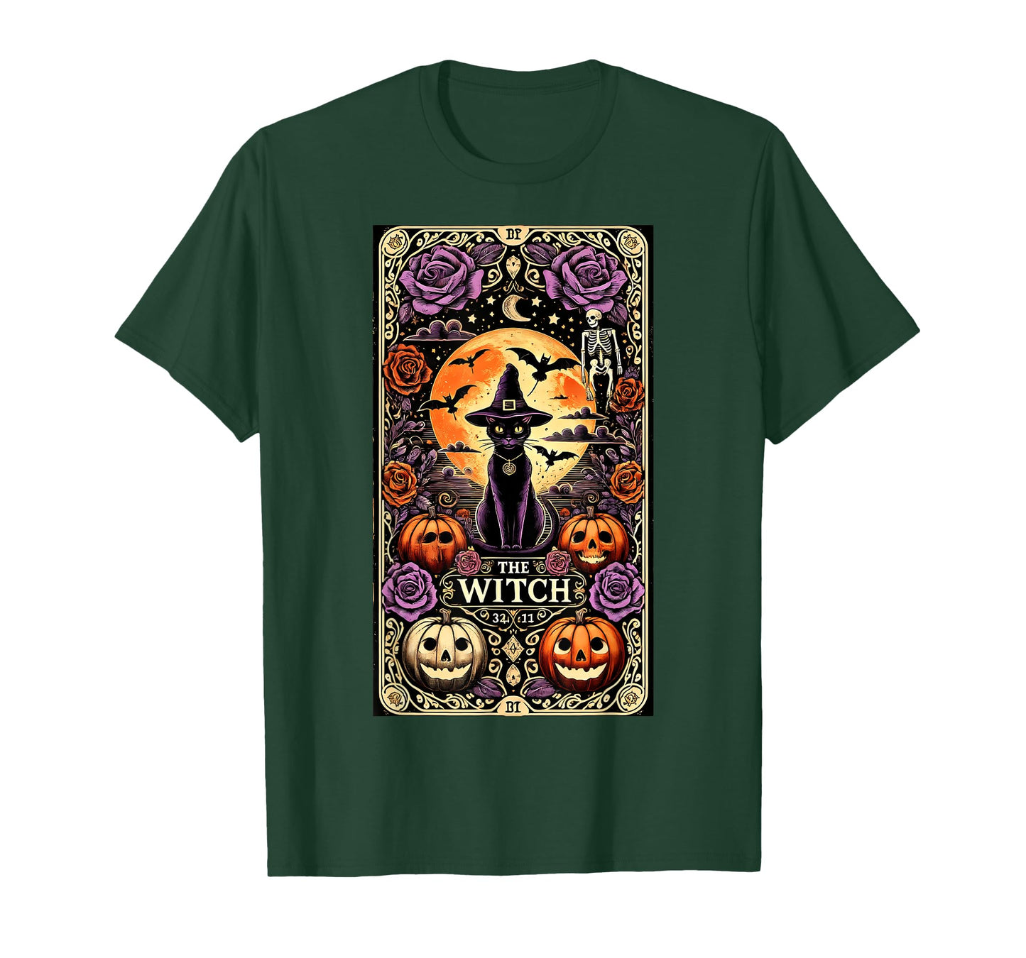Vintage Gothic The Witch Black Cat Tarot Card Halloween 2024 Men Women Kids T-Shirt