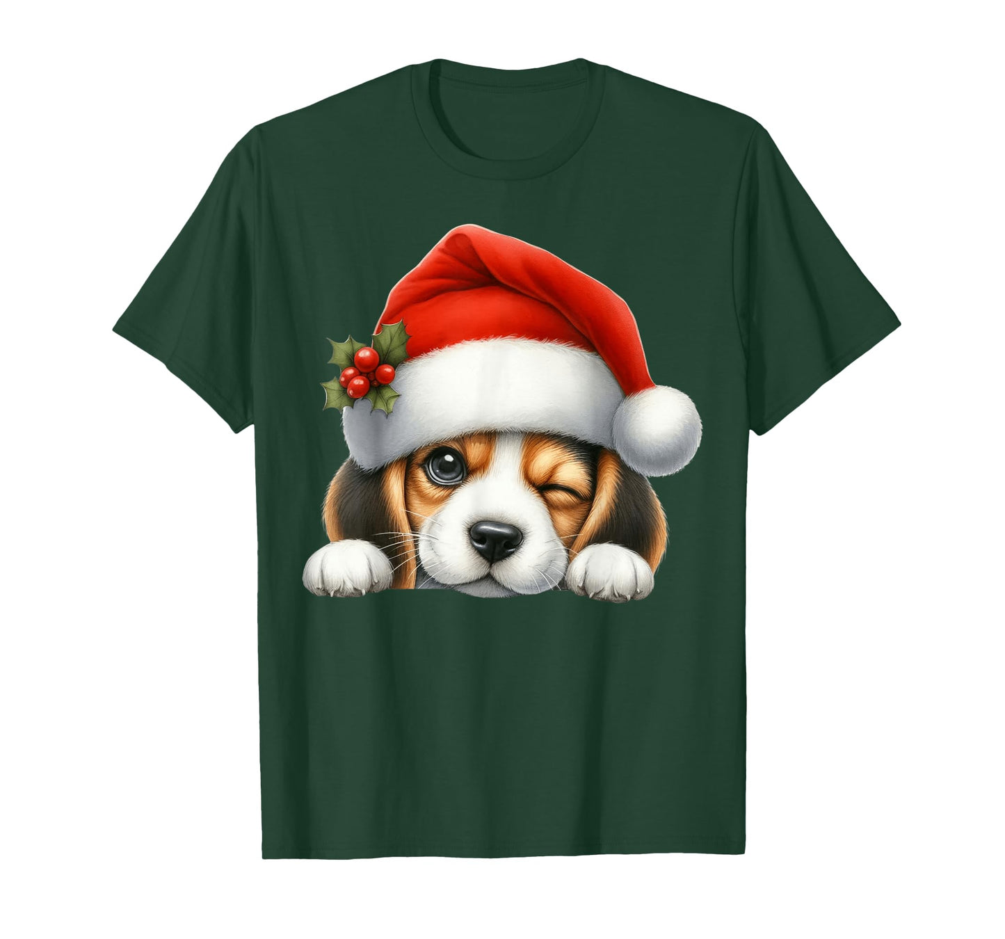 Beagle Dog Christmas Santa Hat Dog Mom Dad T-Shirt