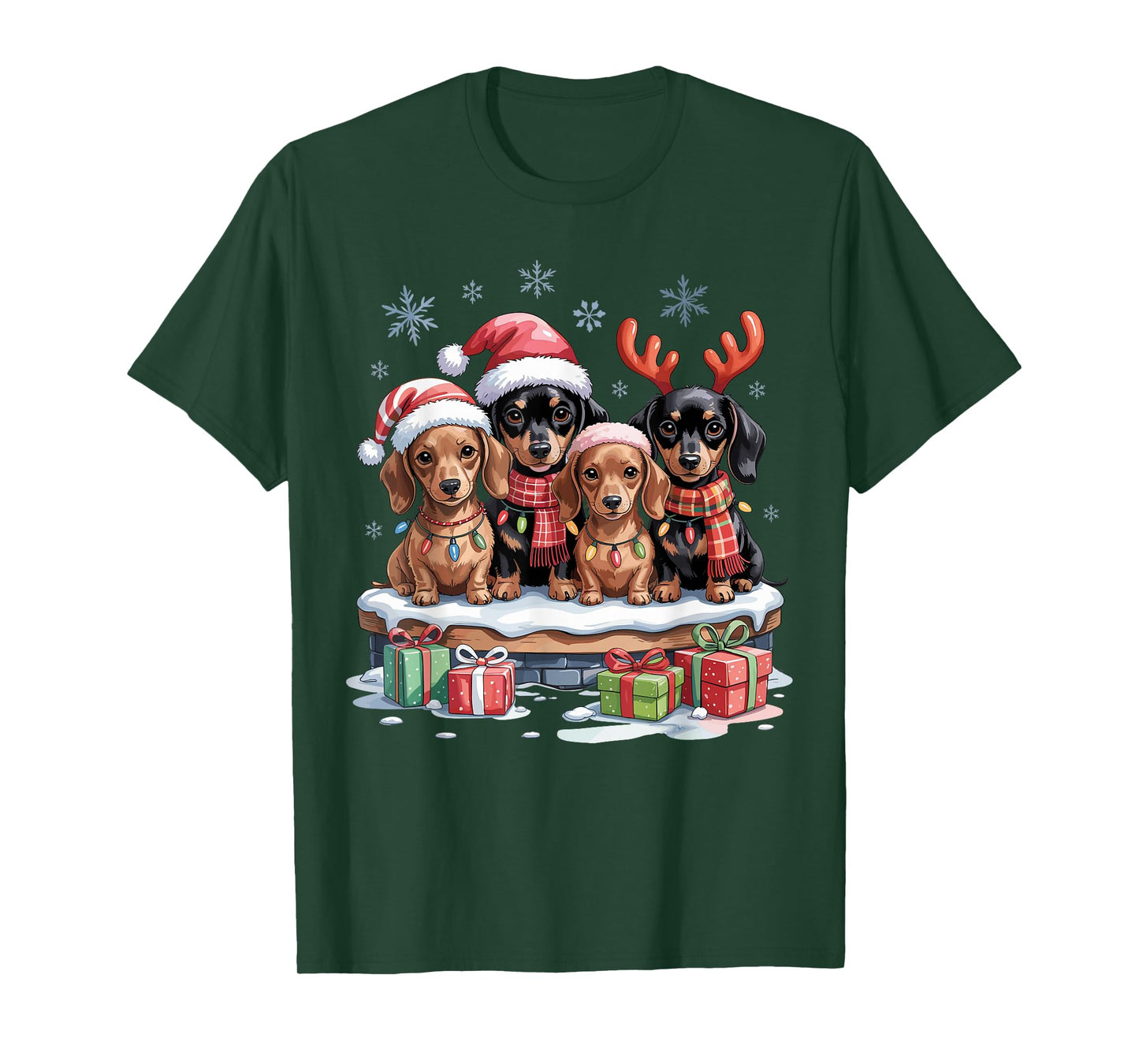 Cute Dachshund Christmas Puppies Dog Lovers Funny Holiday T-Shirt