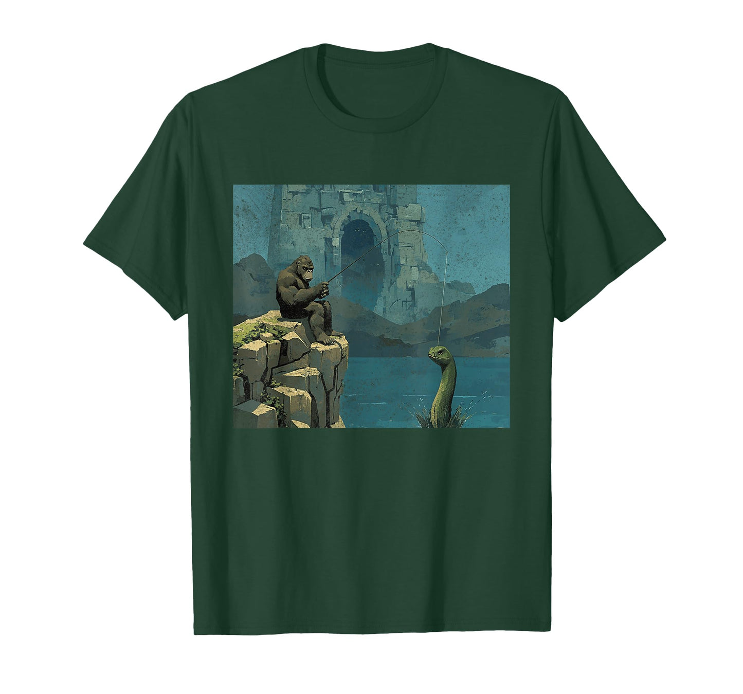 Bigfoot Sasquatch Fishes for The Loch Ness Monster Funny T-Shirt