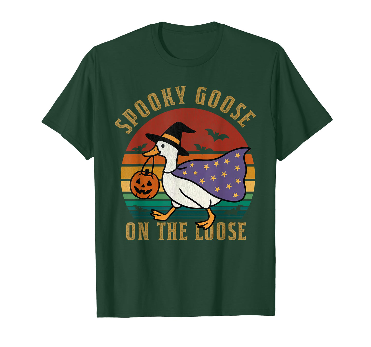 Vintage Spooky Goose On The Loose Funny Halloween Retro T-Shirt