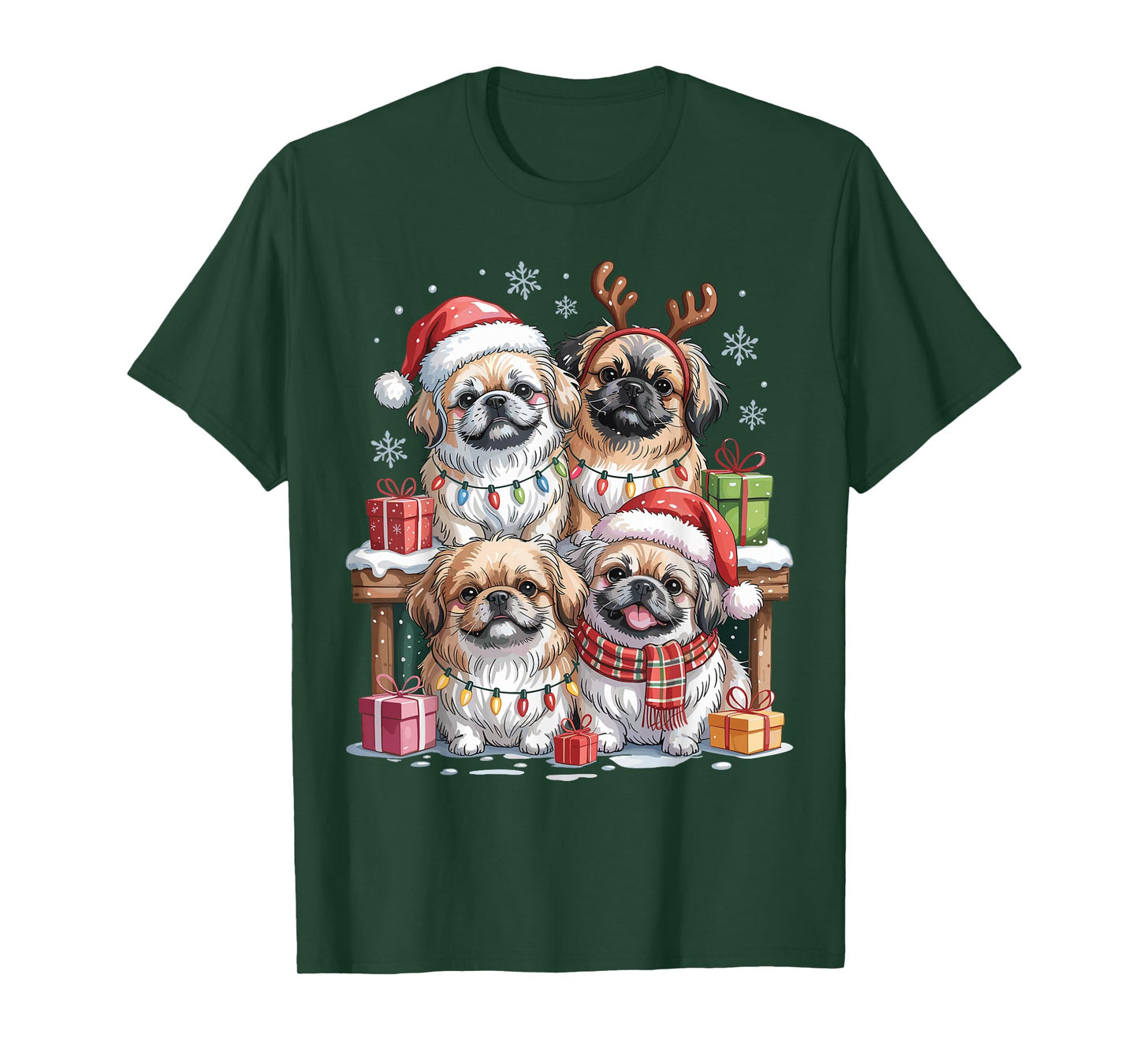 Cute Pekingese Christmas Puppies Dog Lovers Funny Holiday T-Shirt