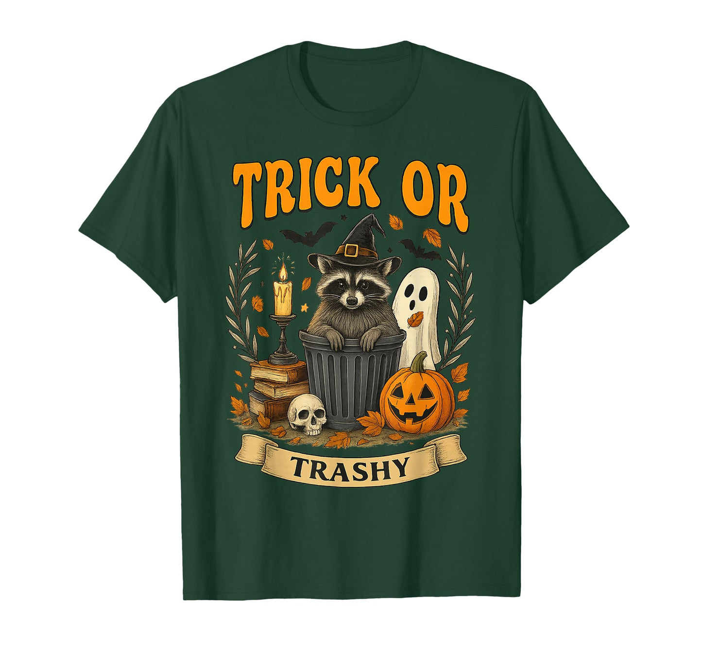 Trick or Trashy Funny Raccoon Halloween Witch T-Shirt