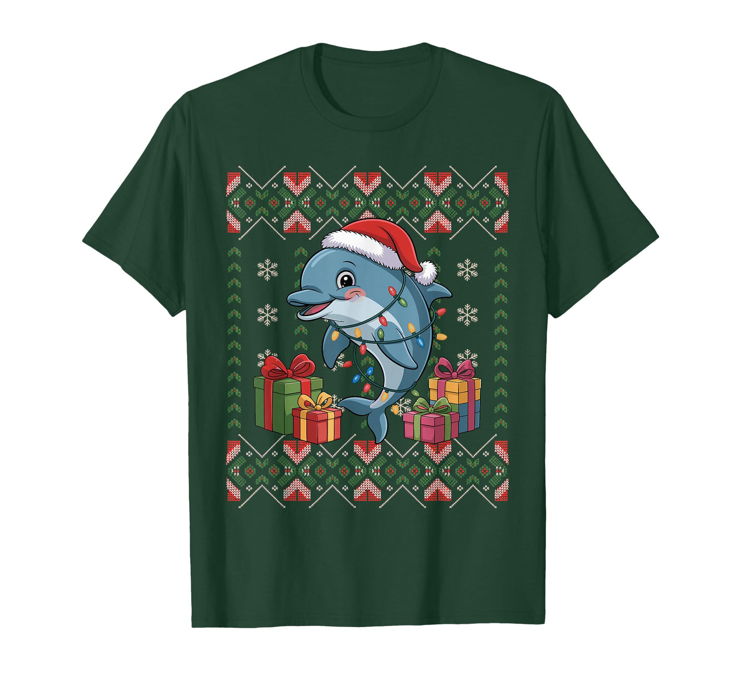 Santa Dolphin Christmas Ugly Sweater Funny Holiday Pajamas T-Shirt
