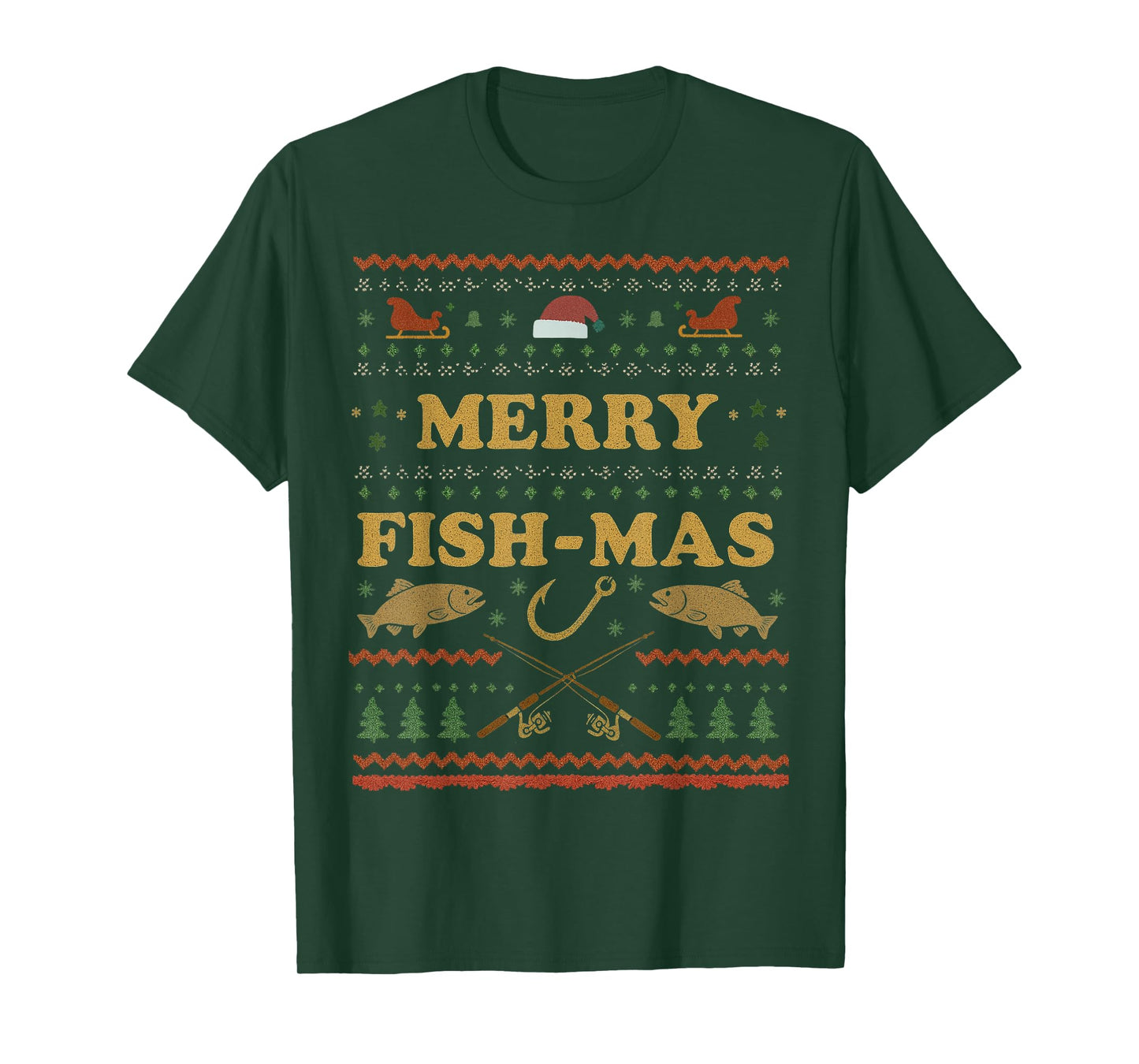 Merry Fishmas Fishing Christmas Vintage Fish Funny Xmas T-Shirt