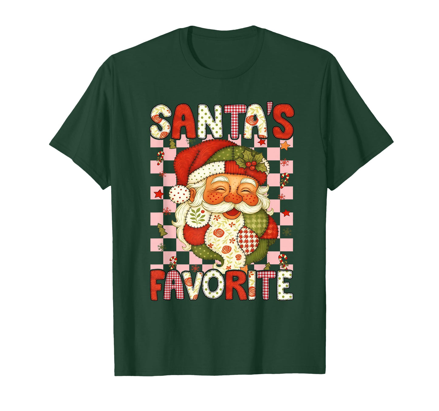 Santa's Favorite Patchwork Santa Face Vintage Christmas Folk T-Shirt