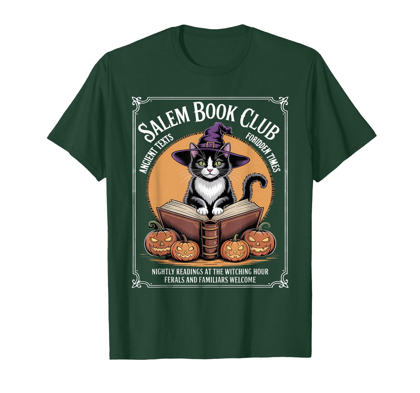 Salem Witch Book Club Bookish Halloween Black Cat Women T-Shirt