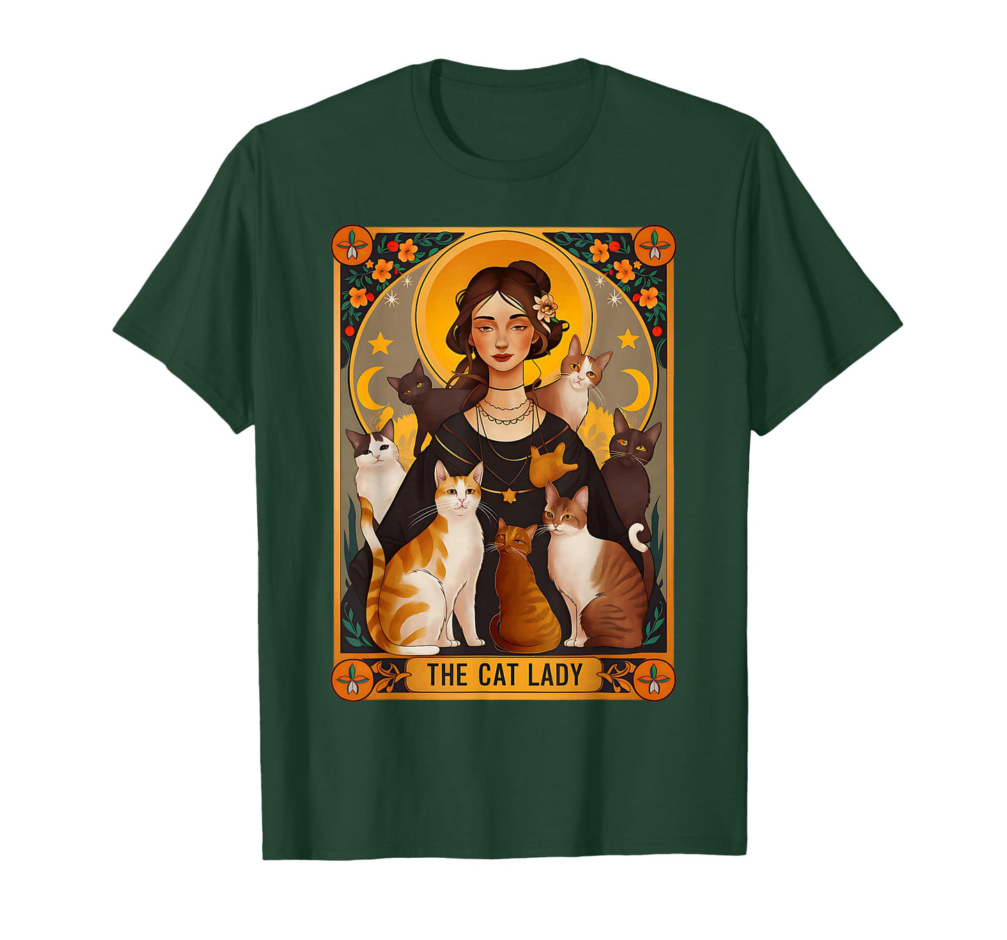 The Cat Lady Tarot Cards Witch Coffee Cats Halloween T-Shirt