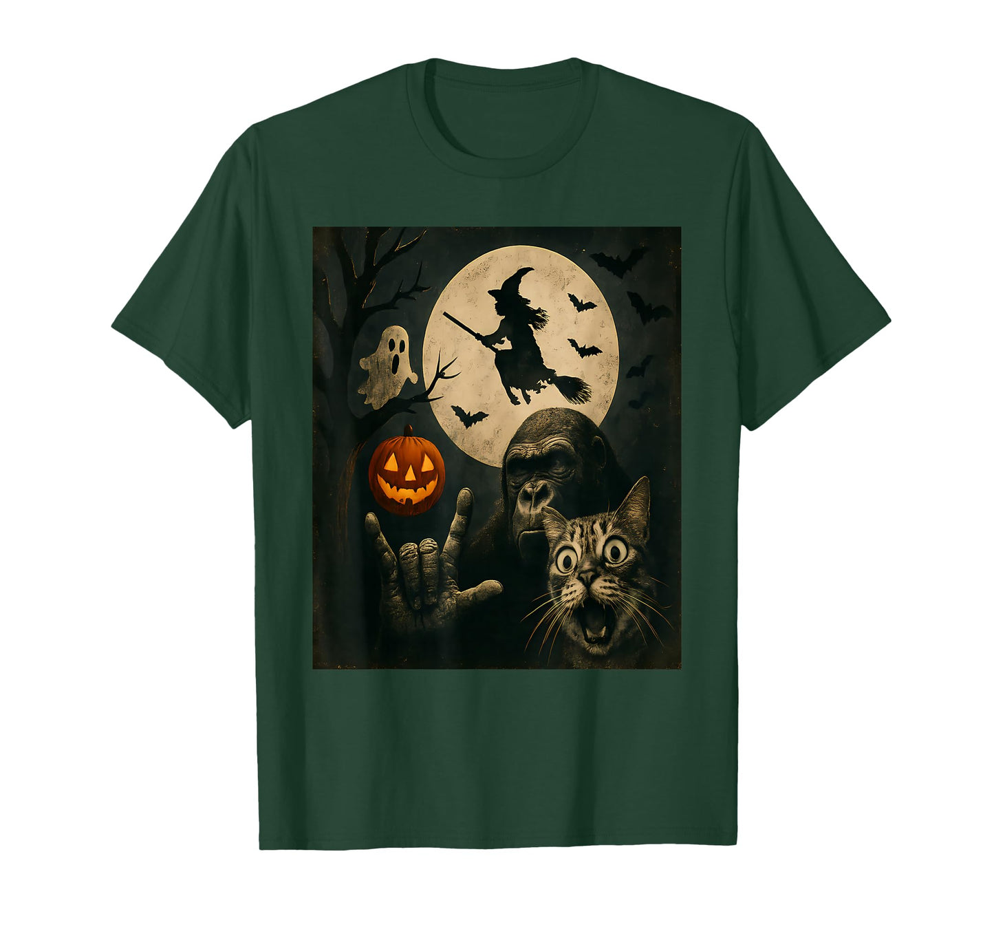Funny Spooky Cat Ghost Bigfoot Halloween T-Shirt