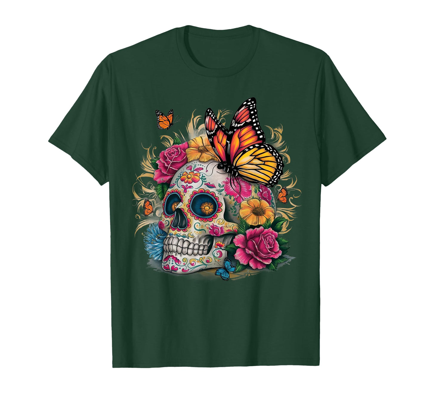 Sugar Skull Butterfly Day of Dead Halloween Dia De Muertos T-Shirt