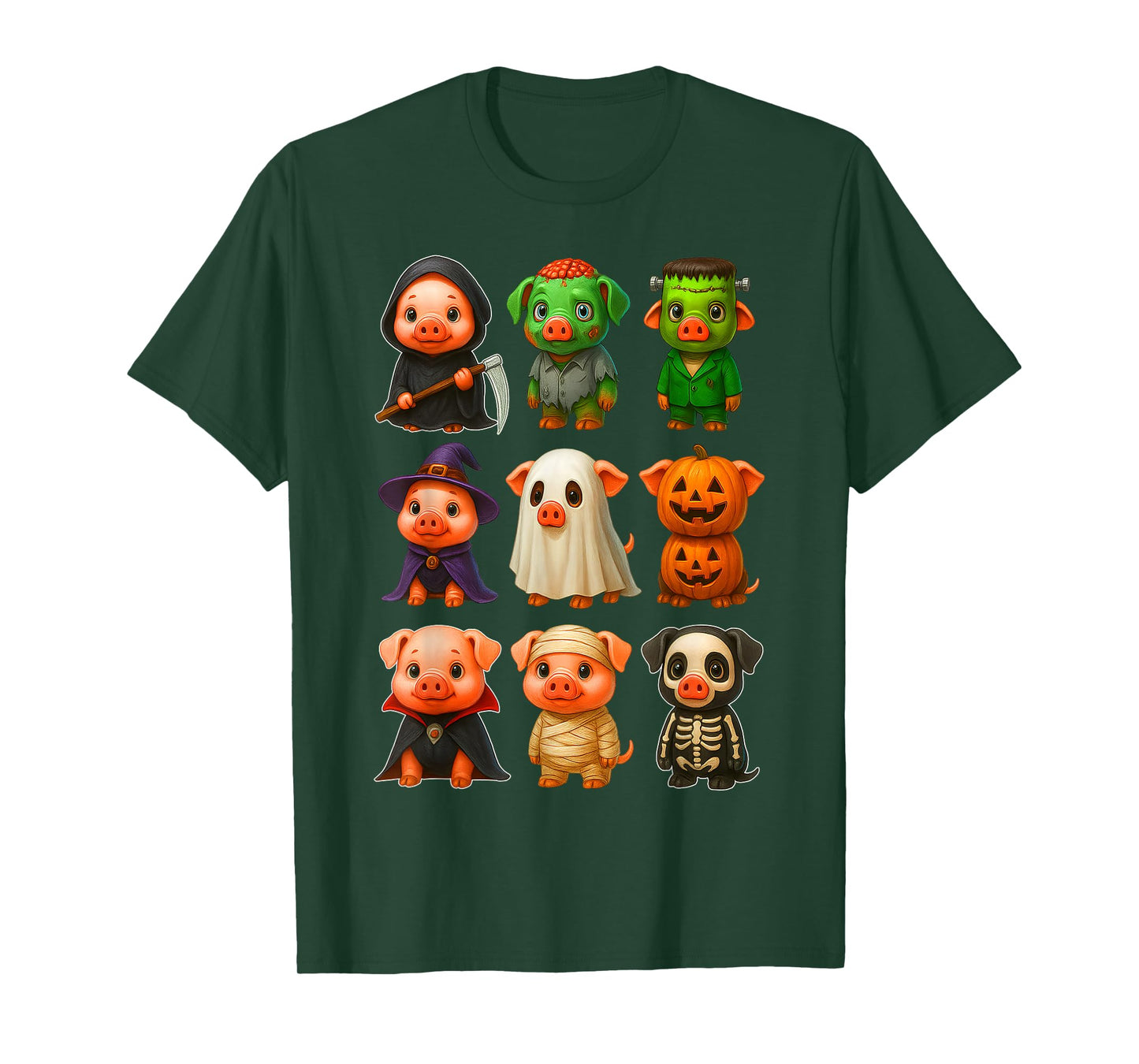Pigs in Witch Skeleton Ghost Costume Happy Halloween Day T-Shirt