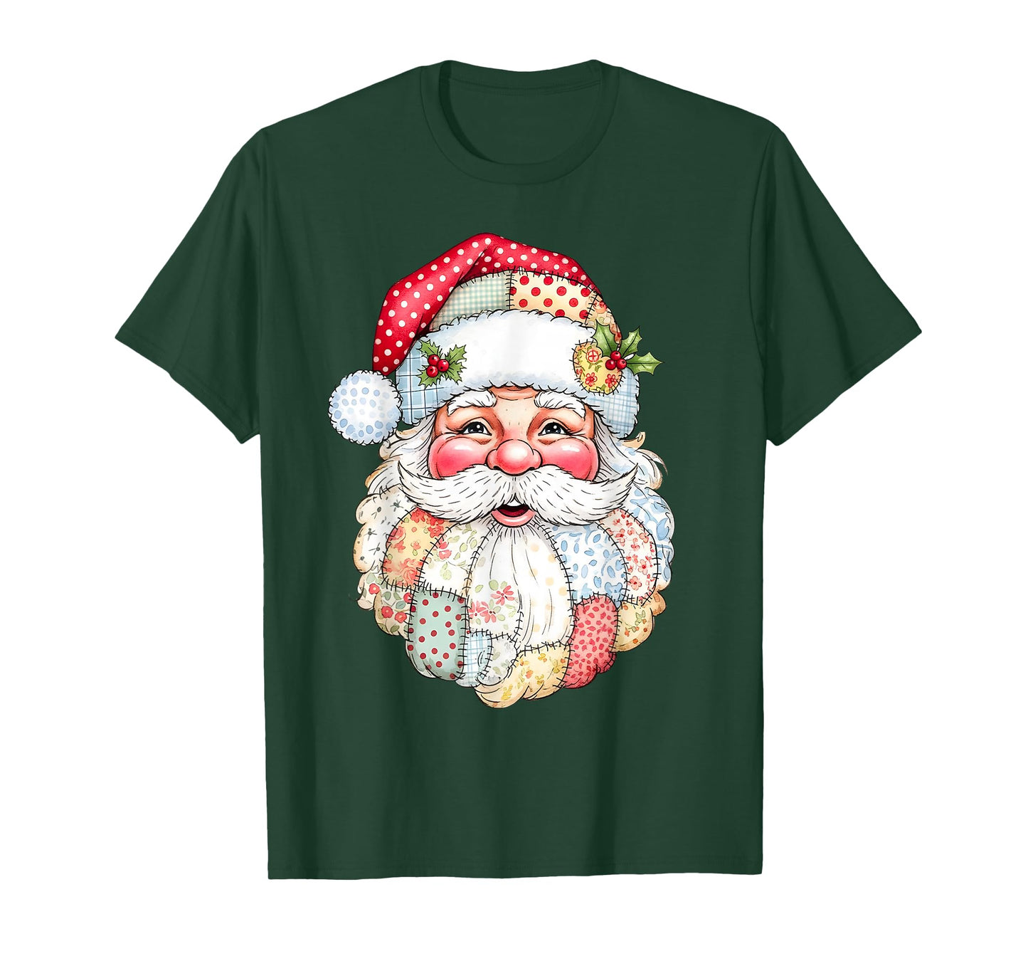 Patchwork Santa Claus Face Preppy Girly Christmas Girls Kids T-Shirt