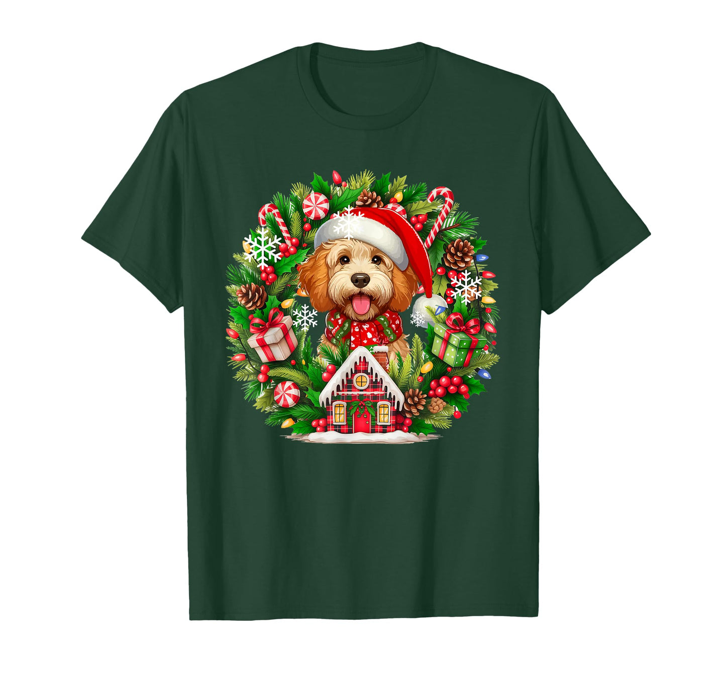 Santa Sproodle Christmas Floral Circle Matching Owner Kids T-Shirt