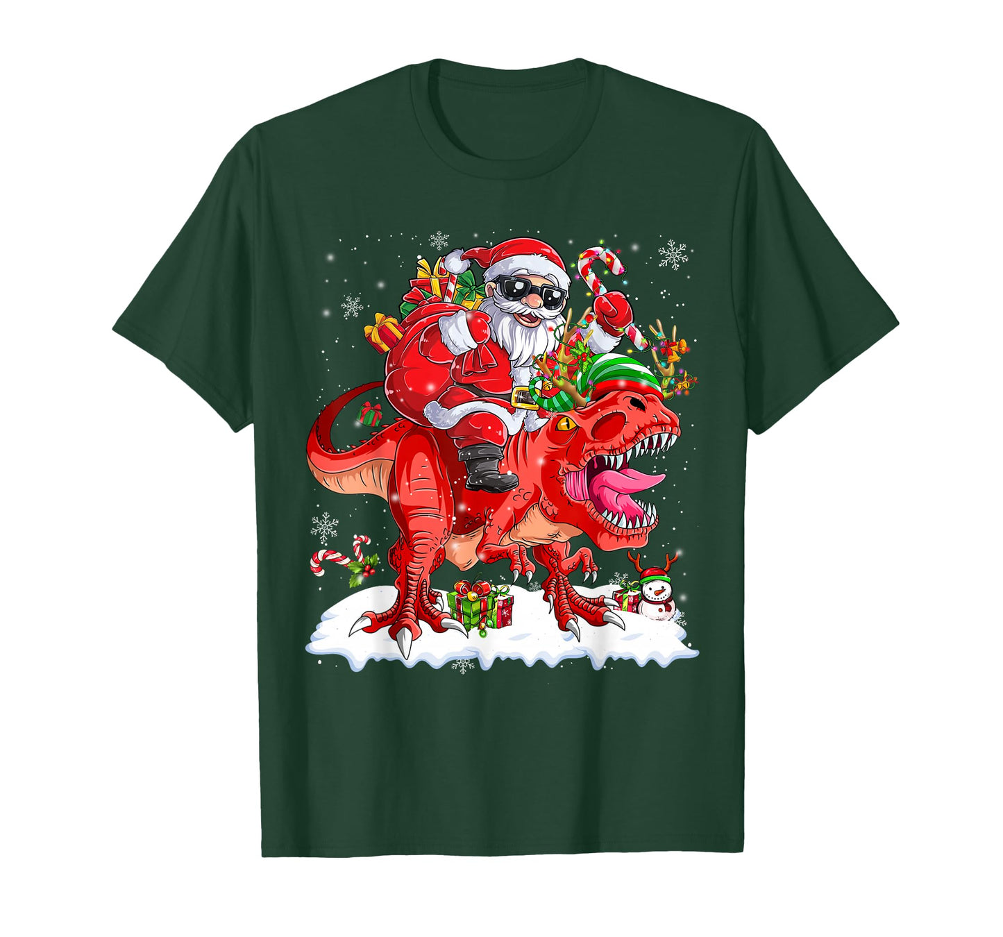 Santa Riding Dinosaur T rex Christmas Kids Boys Men Xmas T-Shirt