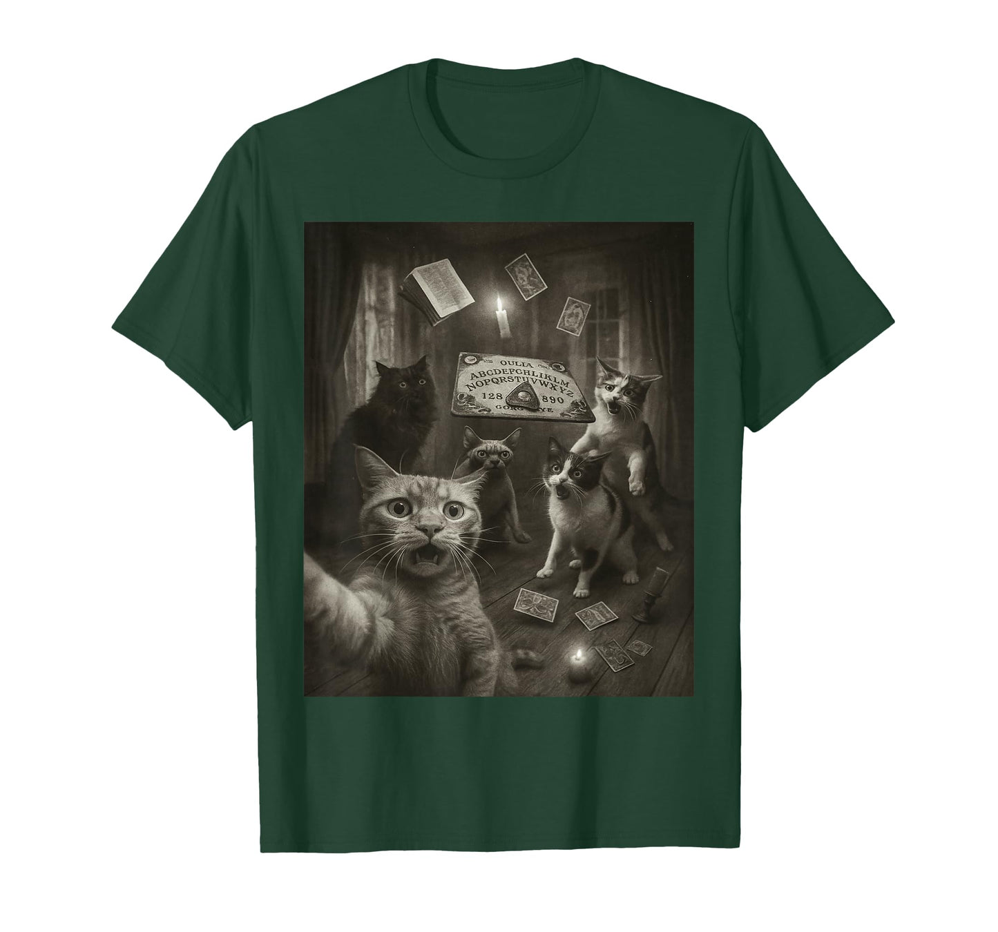Panicked Cats Selfie Ouija Board Funny Cat Halloween Vintage T-Shirt