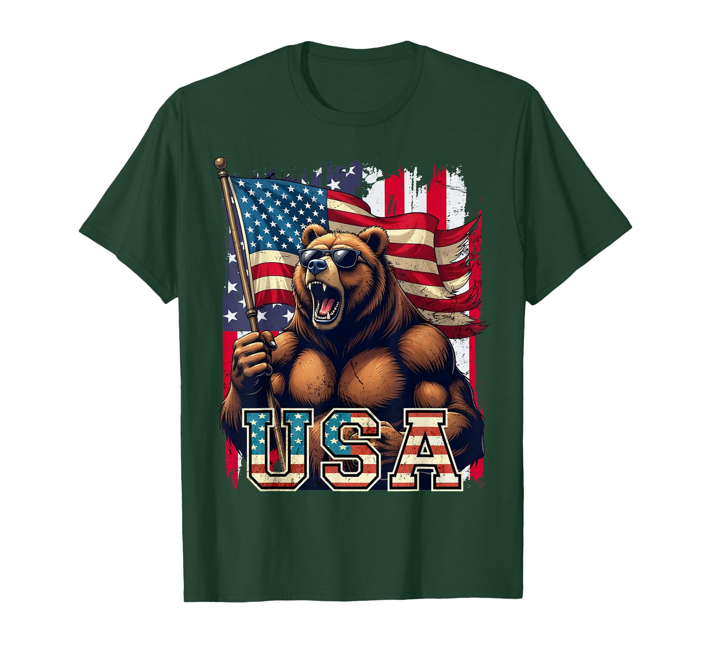 Bear USA 4th of July American Flag Patriotic T-Shirt