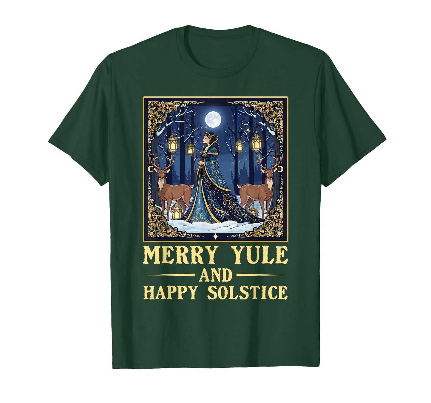 Merry Yule and Happy Solstice Deer Christmas Gothic Pagan T-Shirt