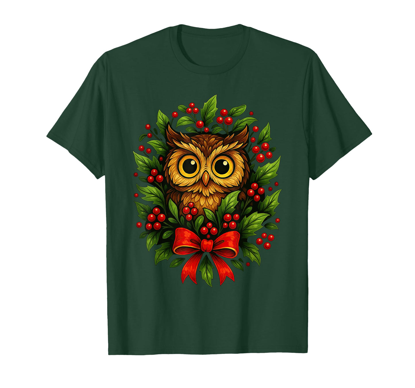 Cute Owl Festive Mistletoe Wreath Xmas Birding T-Shirt