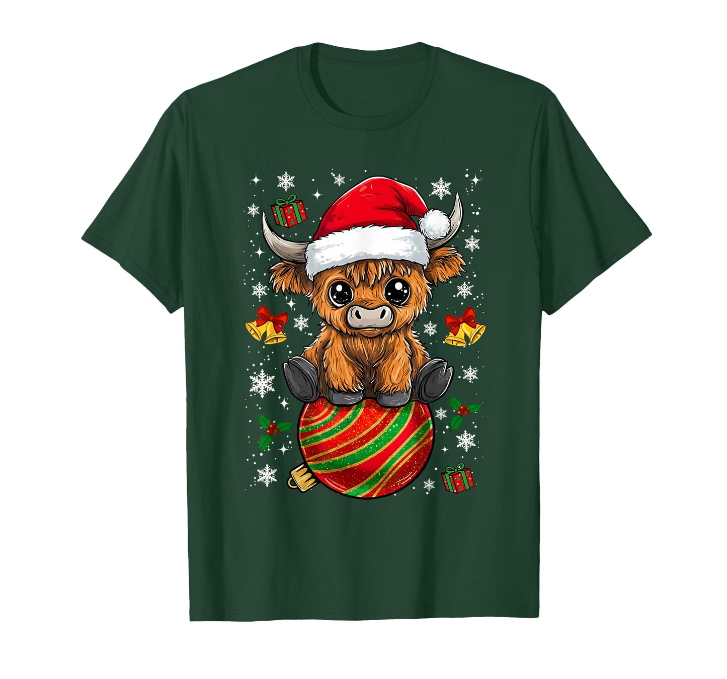 Christmas Highland Cow Cute Heifer Cow Santa Hat Mooey Xmas T-Shirt