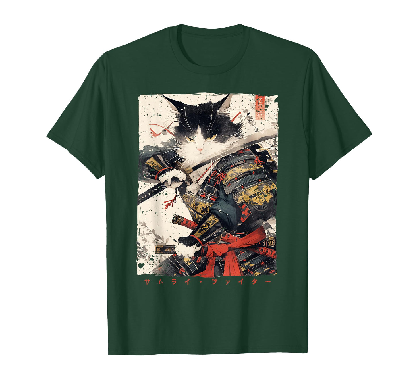 Samurai Cat Warrior Ukiyo Ink Artwork Cat Samurai T-Shirt