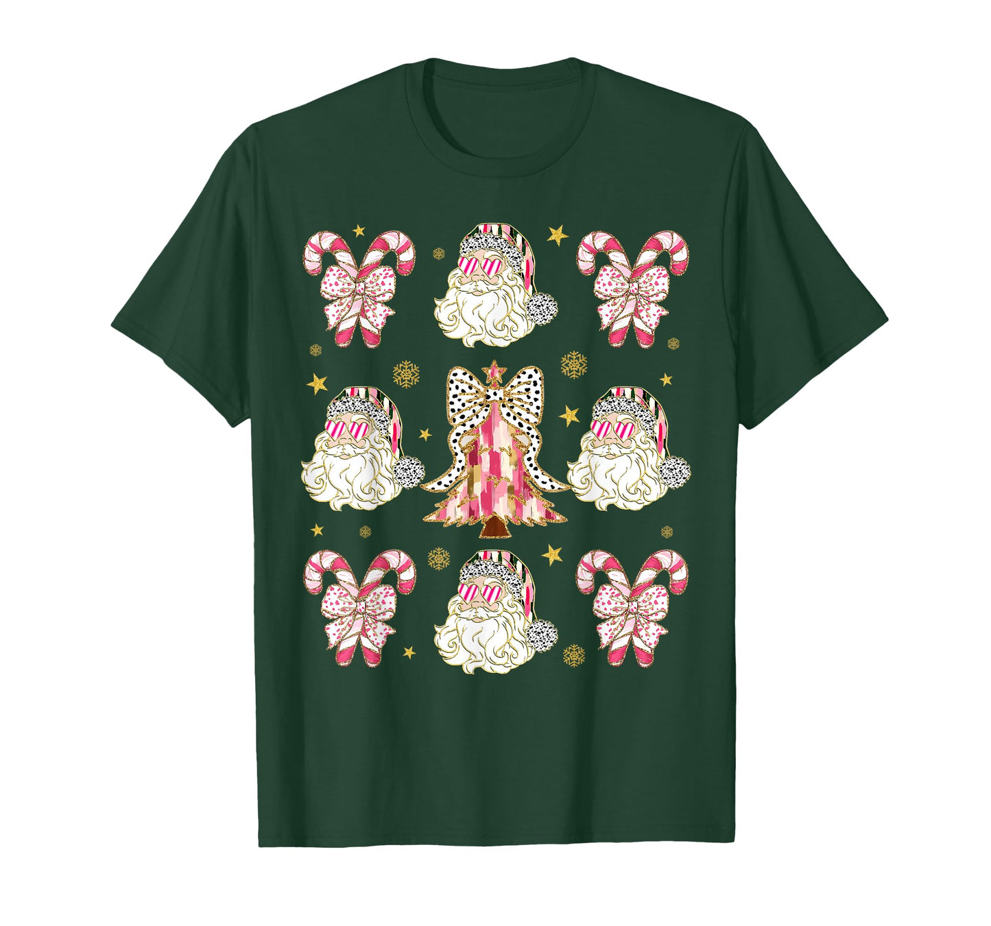 Candy Cane Coquette Bow Santa Christmas Tree Xmas Pajamas T-Shirt