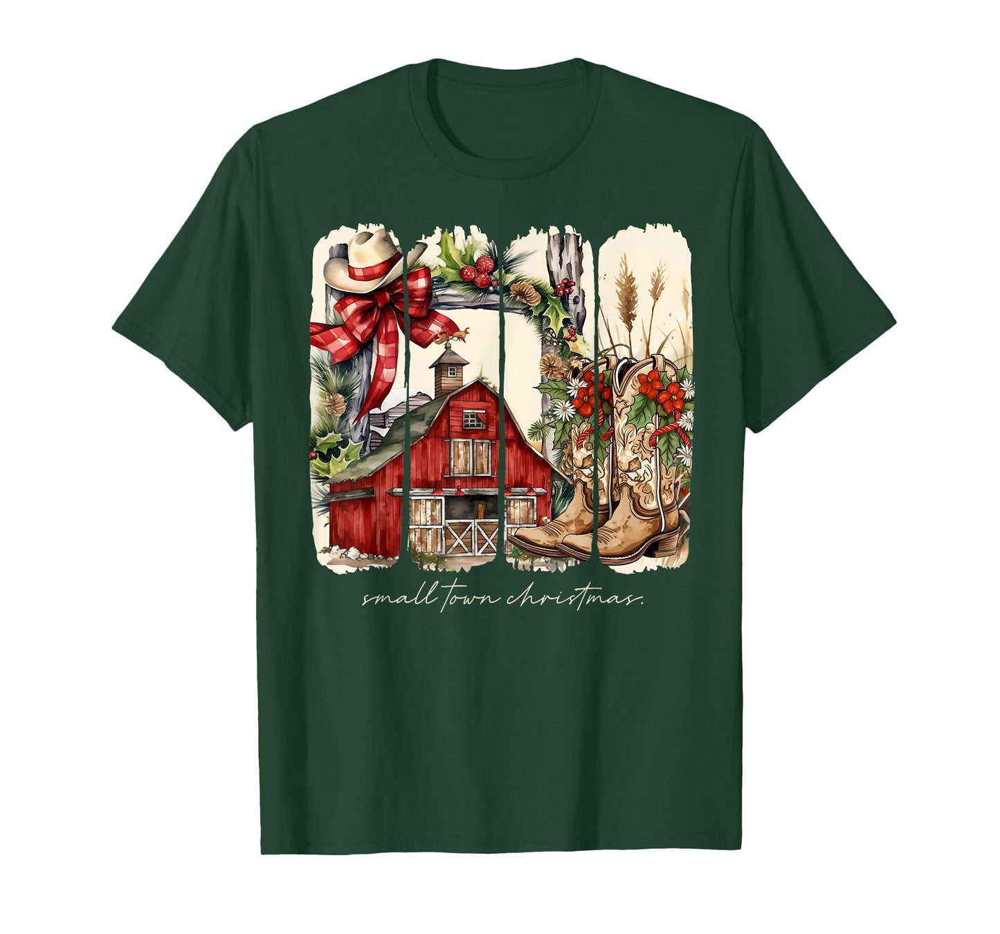 Small Town Christmas Western Cowboy Boots Coquette Bow Xmas T-Shirt