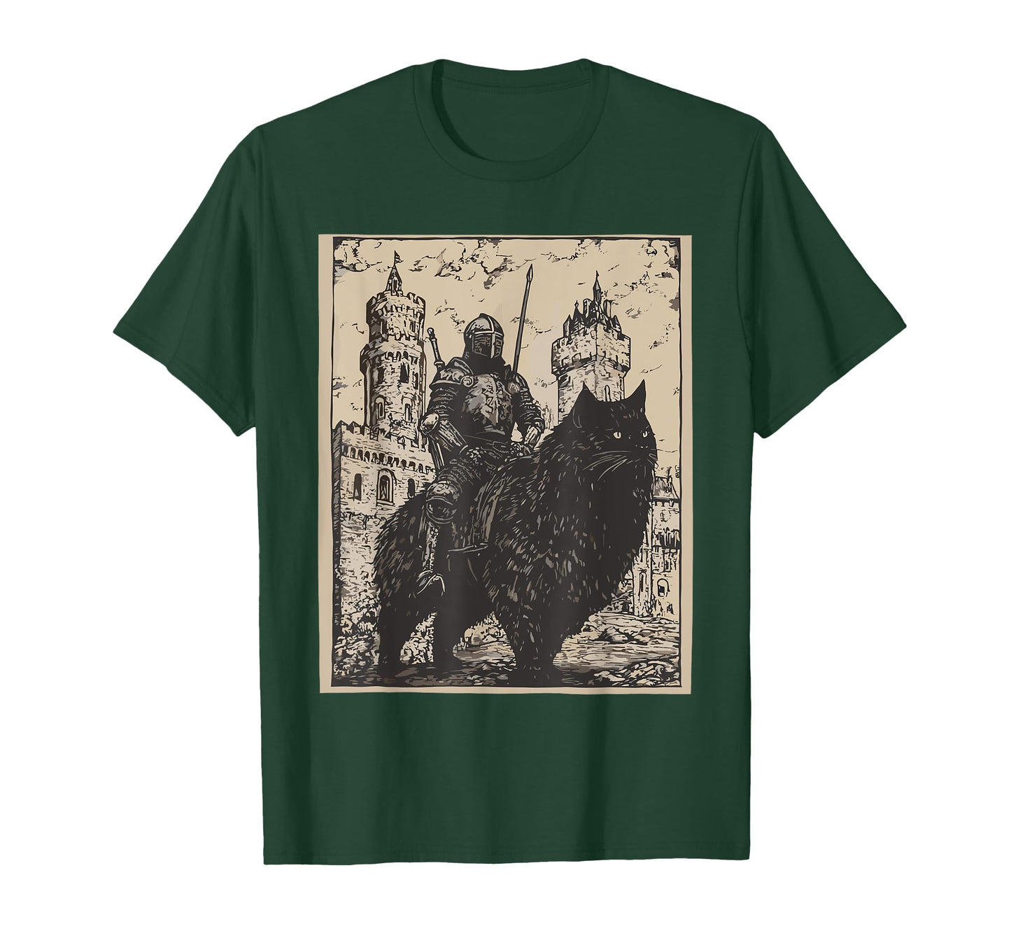 Knight Cat Rider Vintage 90s Medieval Knight Riding Cat T-Shirt for Men Women