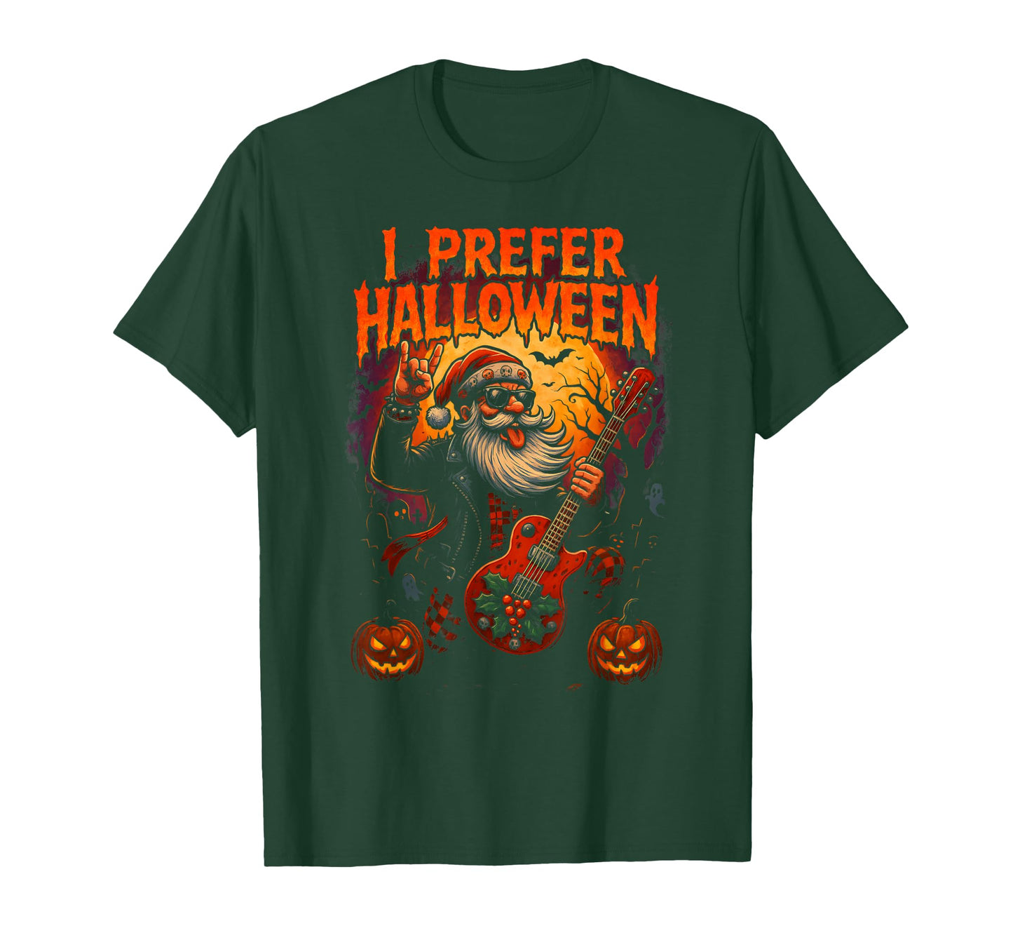 Halloween Guitar Santa I Prefer Halloween Christmas Joke T-Shirt