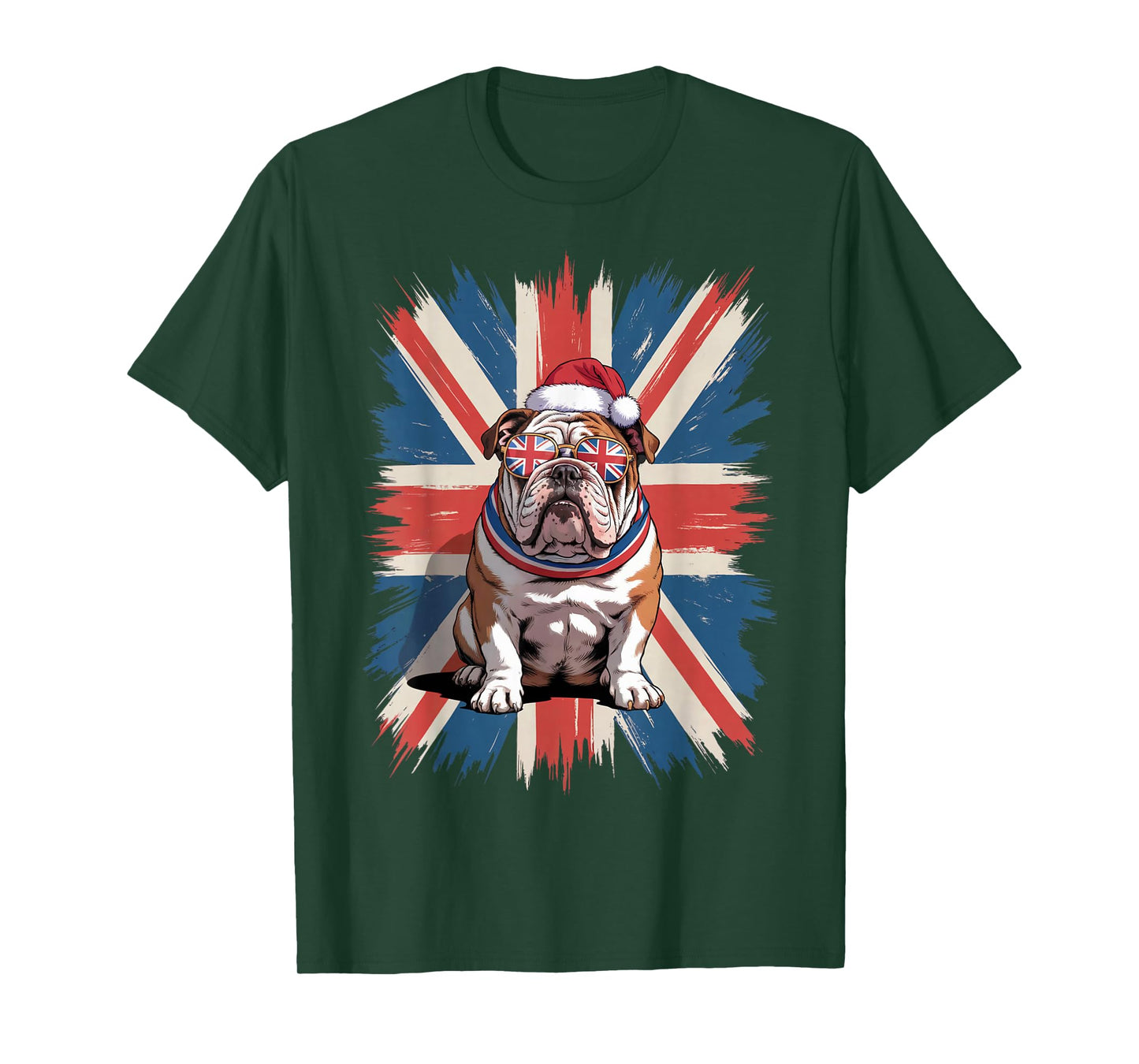 English Bulldog Christmas Hat UK Flag Xmas British Bulldog T-Shirt