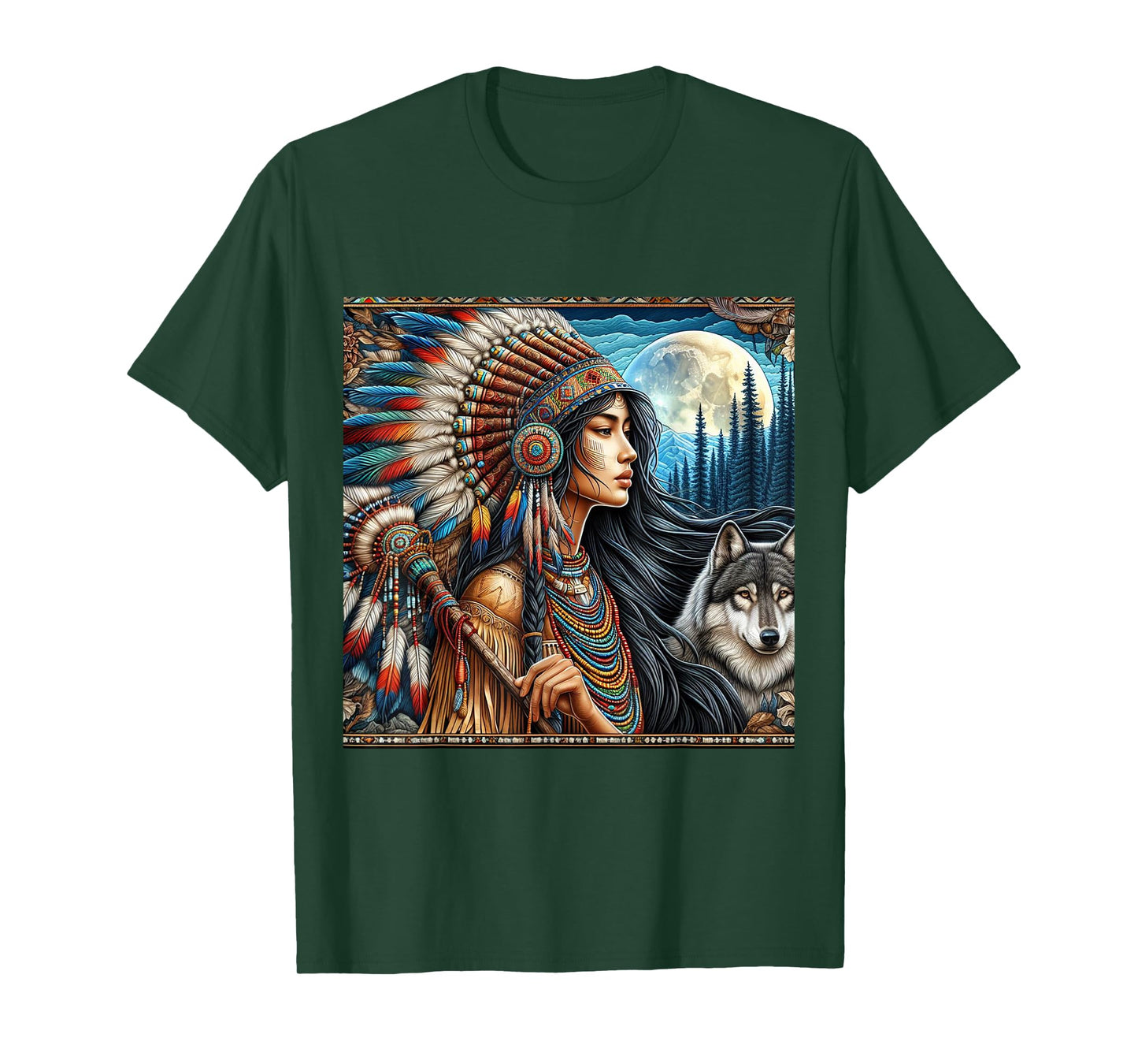 indian native american woman with white wolf vintage gifts T-Shirt