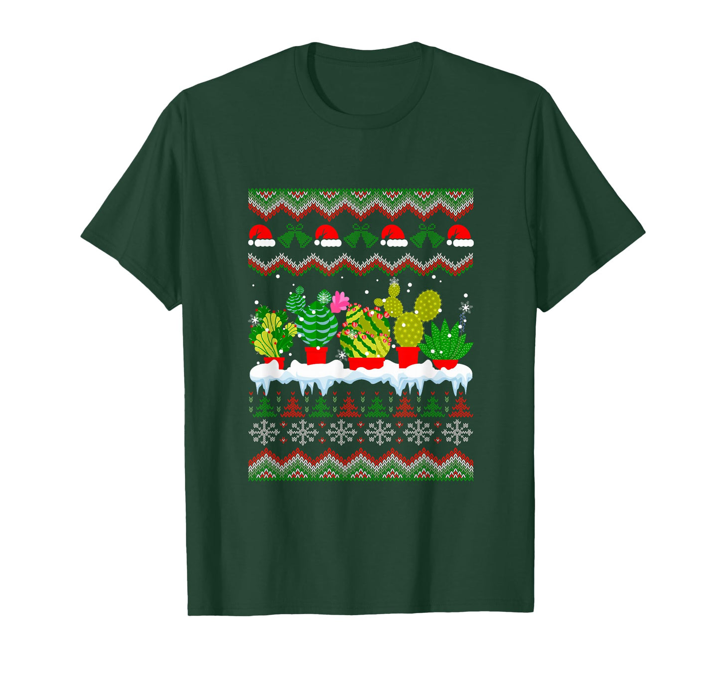 Succulents Cactus Collection Xmas Sweater Santa Gardener T-Shirt